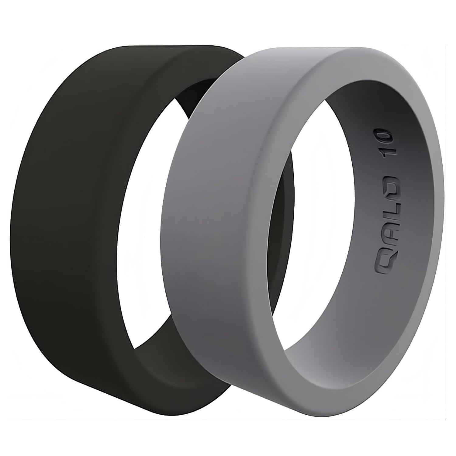 QALO Basic & Flat Silicone Ring Black/Grey Size 9 | Durable & Breathable Wedding Band