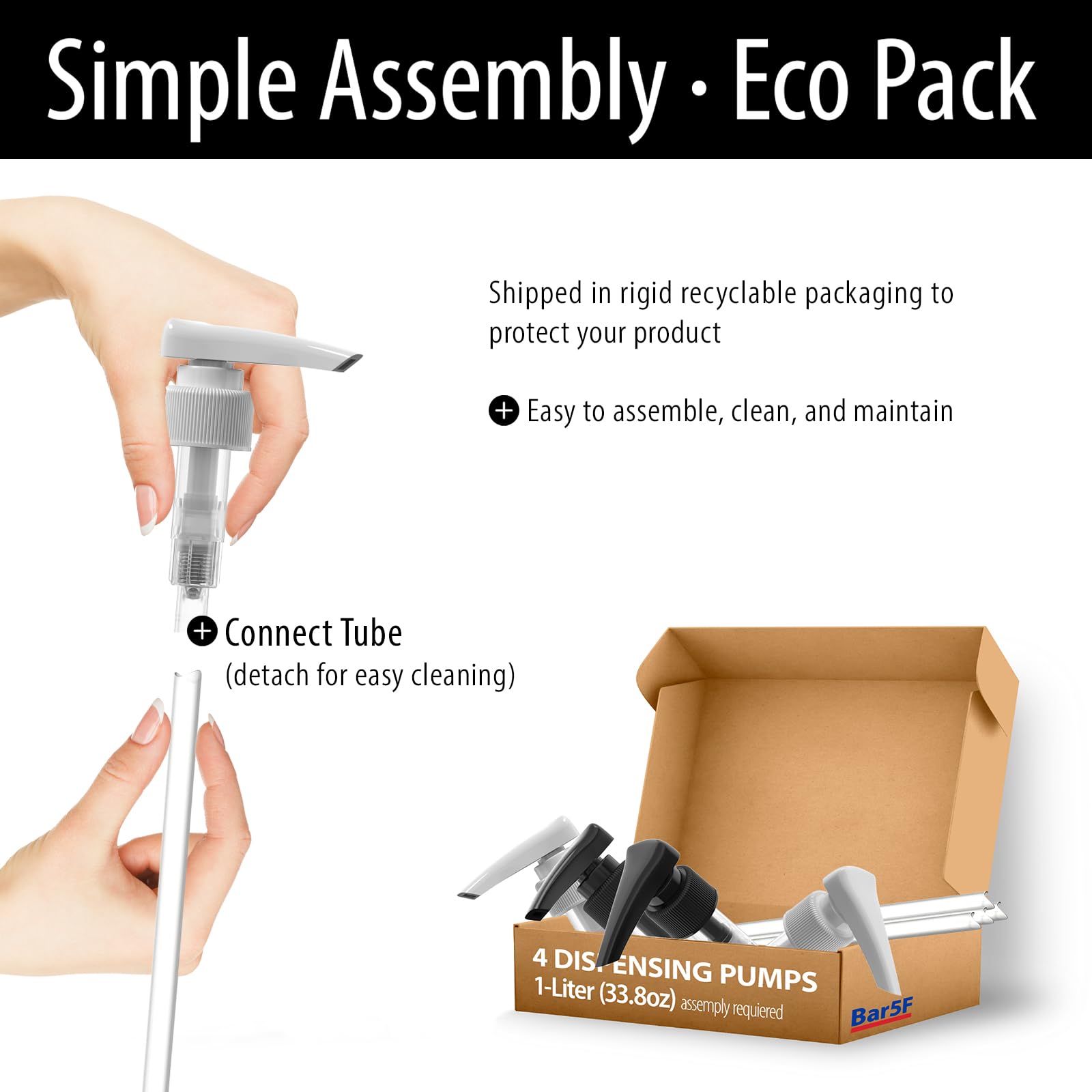 Bar5F Universal Shampoo Pump for 1L Bottles 473ml (16oz) | Fits 1" Neck | Replacement Dispenser Top (2-Pack White) - Image 6