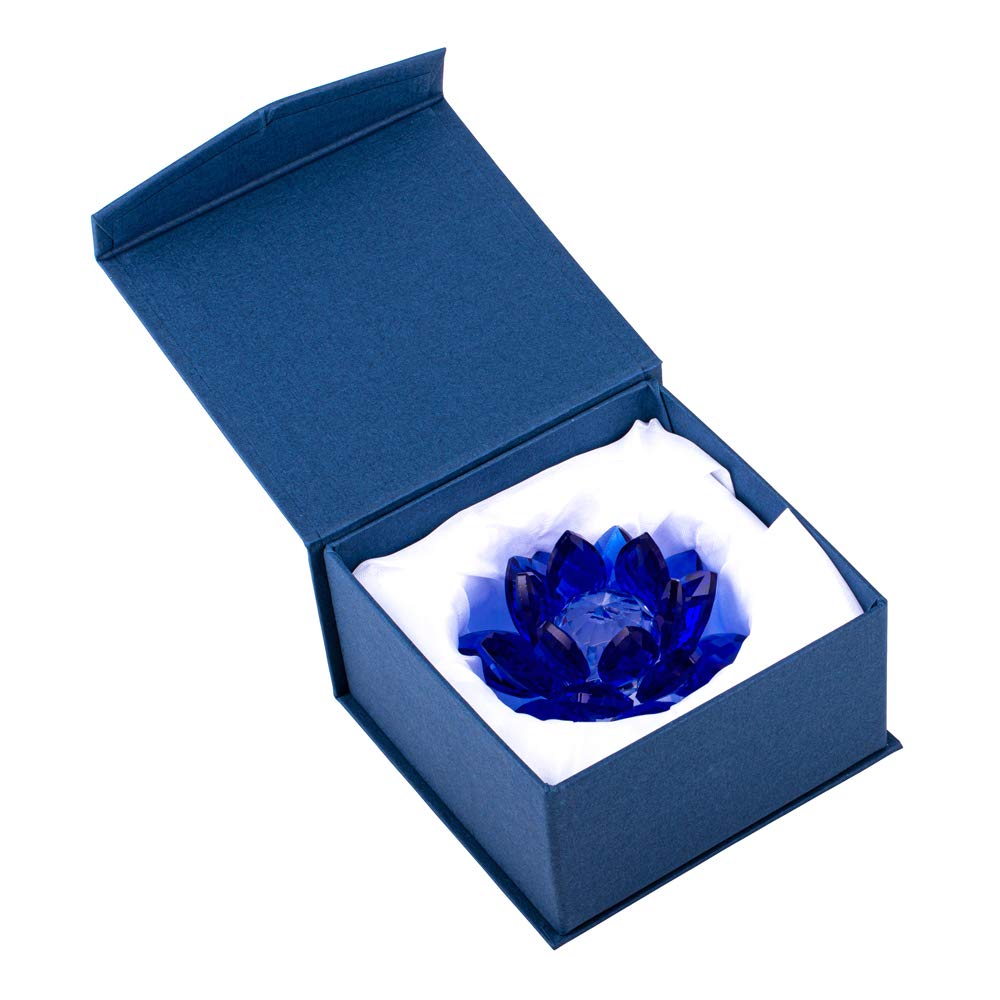 Amlong Crystal 3 Inch Sapphire Blue Crystal Lotus Flower | Enhance Your Home with Feng Shui Elegance - Image 4