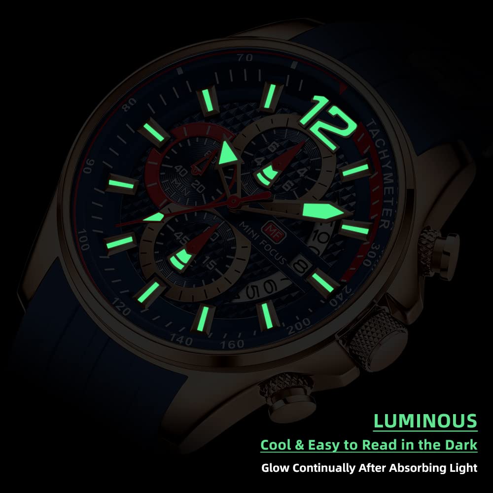 MF MINI FOCUS Men's Red Chronograph Watch | Waterproof & Luminous for Everyday Style - Image 4