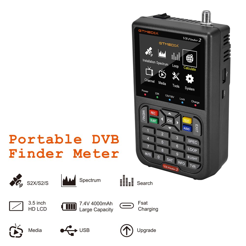 GT MEIDA V8 Finder2 Sat Finder Rilevatori di satellite TV satellitare Singal finder meter digitale Handheld DVB-S/S2/S2X satelite Misuratore riconoscimento H.264 HD Con Display LCD Da 3,5" thumbnail 2