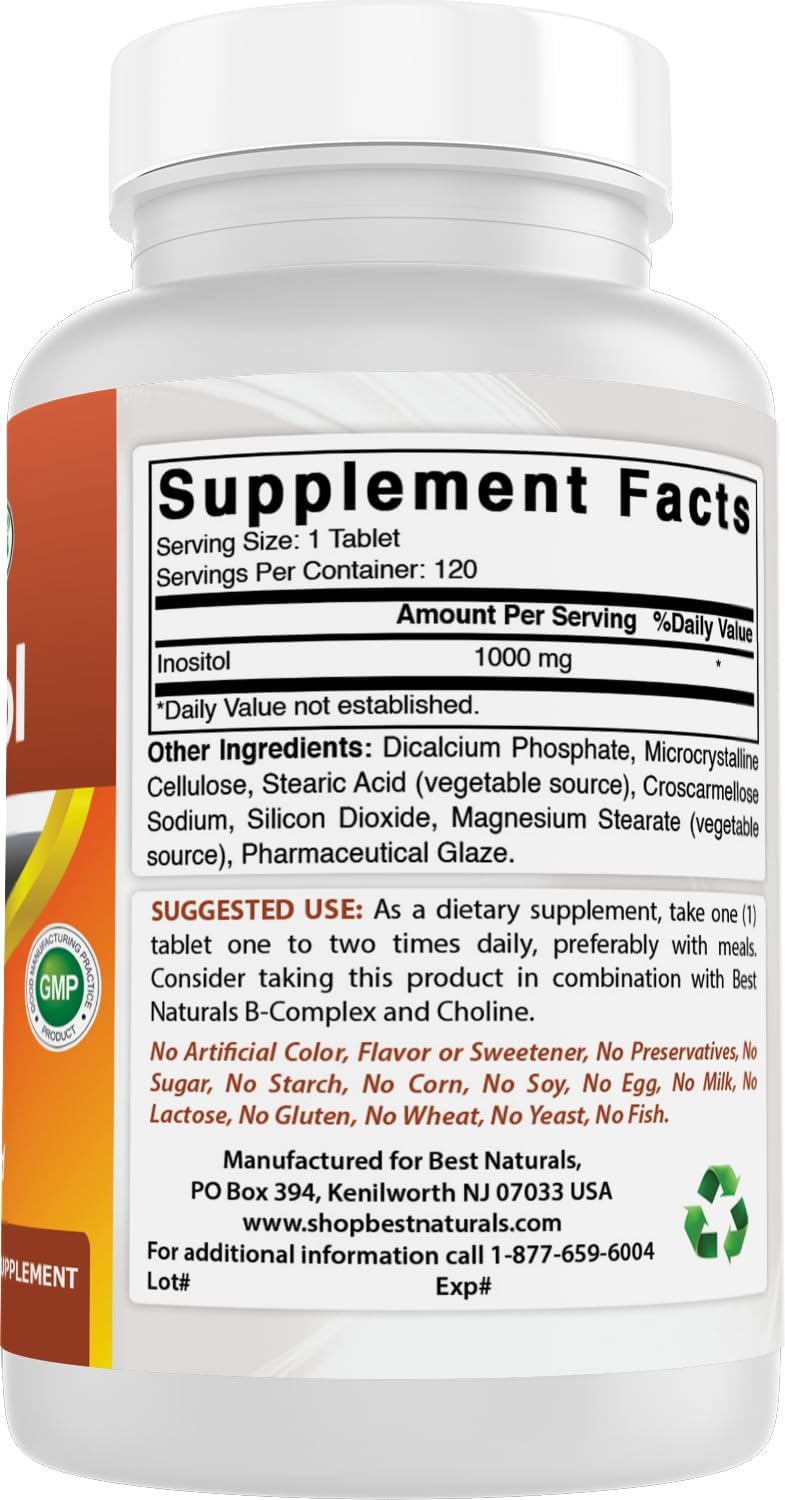 Best Naturals Inositol 1000mg 120 Tablets - Also Called Vitamin B8 - Image 6