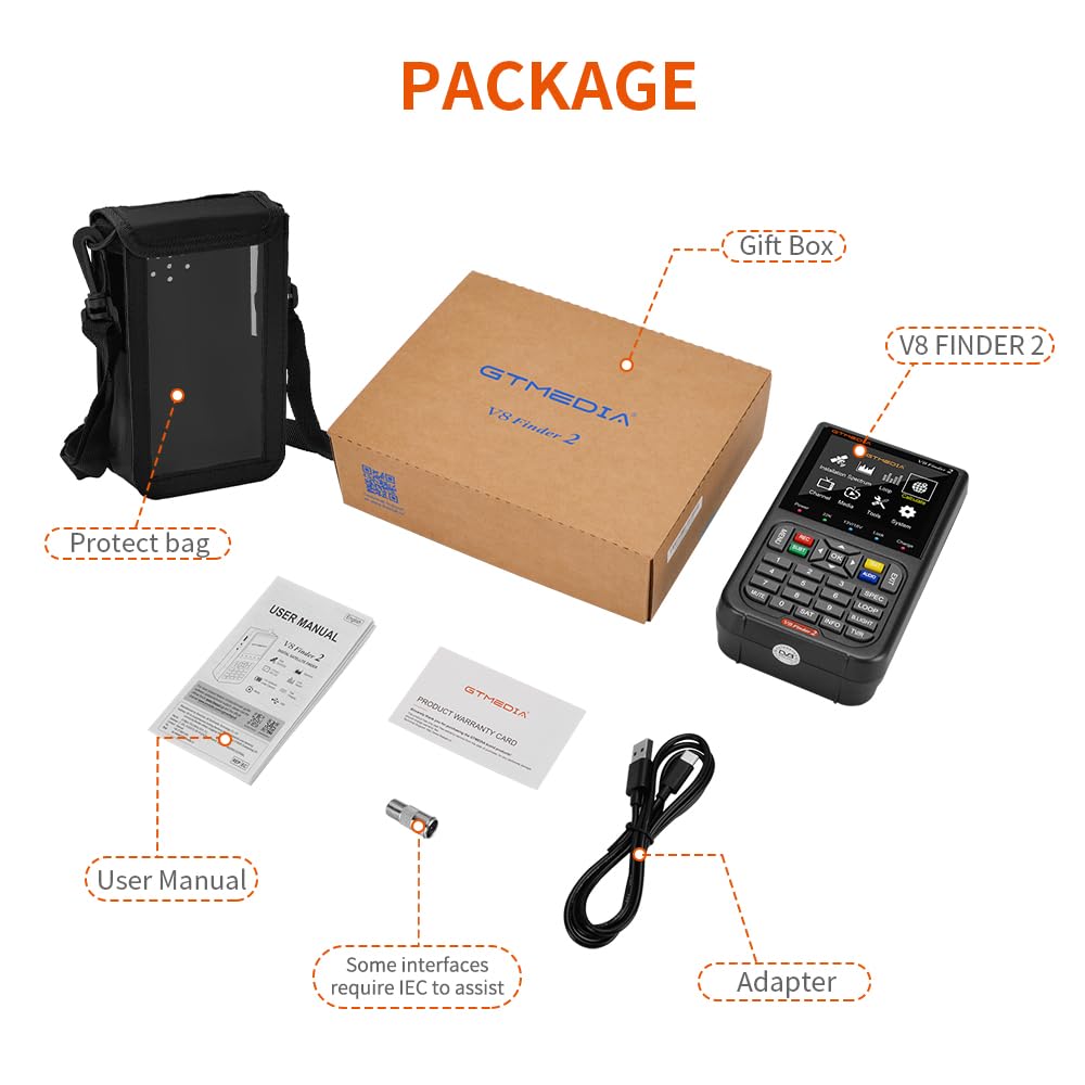 GT MEIDA V8 Finder2 Sat Finder Rilevatori di satellite TV satellitare Singal finder meter digitale Handheld DVB-S/S2/S2X satelite Misuratore riconoscimento H.264 HD Con Display LCD Da 3,5" thumbnail 9