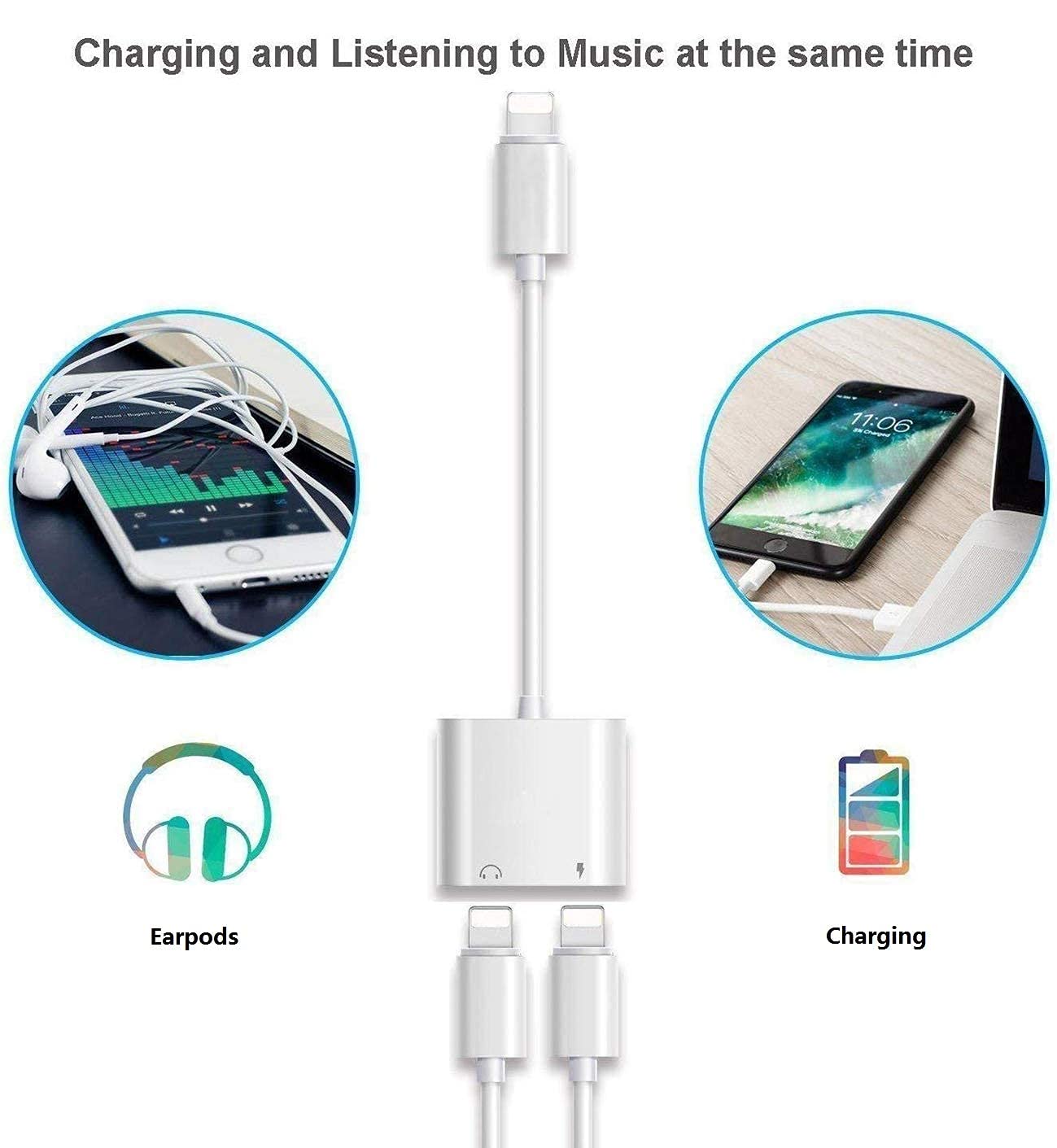 DESOFICON Dual Lightning & Aux Audio Adapter for iPhone 14/13/12/11 (NOT iPhone 15) | Listen & Charge Simultaneously - Image 4