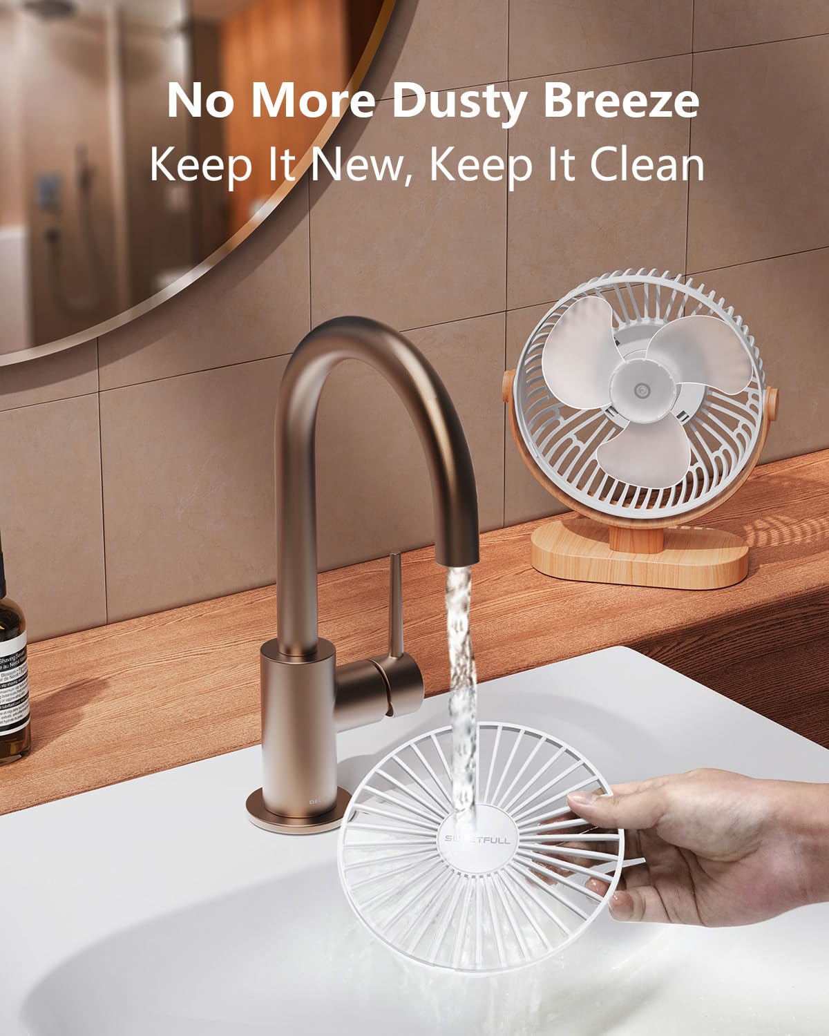 SWEETFULL Small USB Desk Fan 6.5 Inch (White wood grain) | Stay Cool Anywhere - Image 4