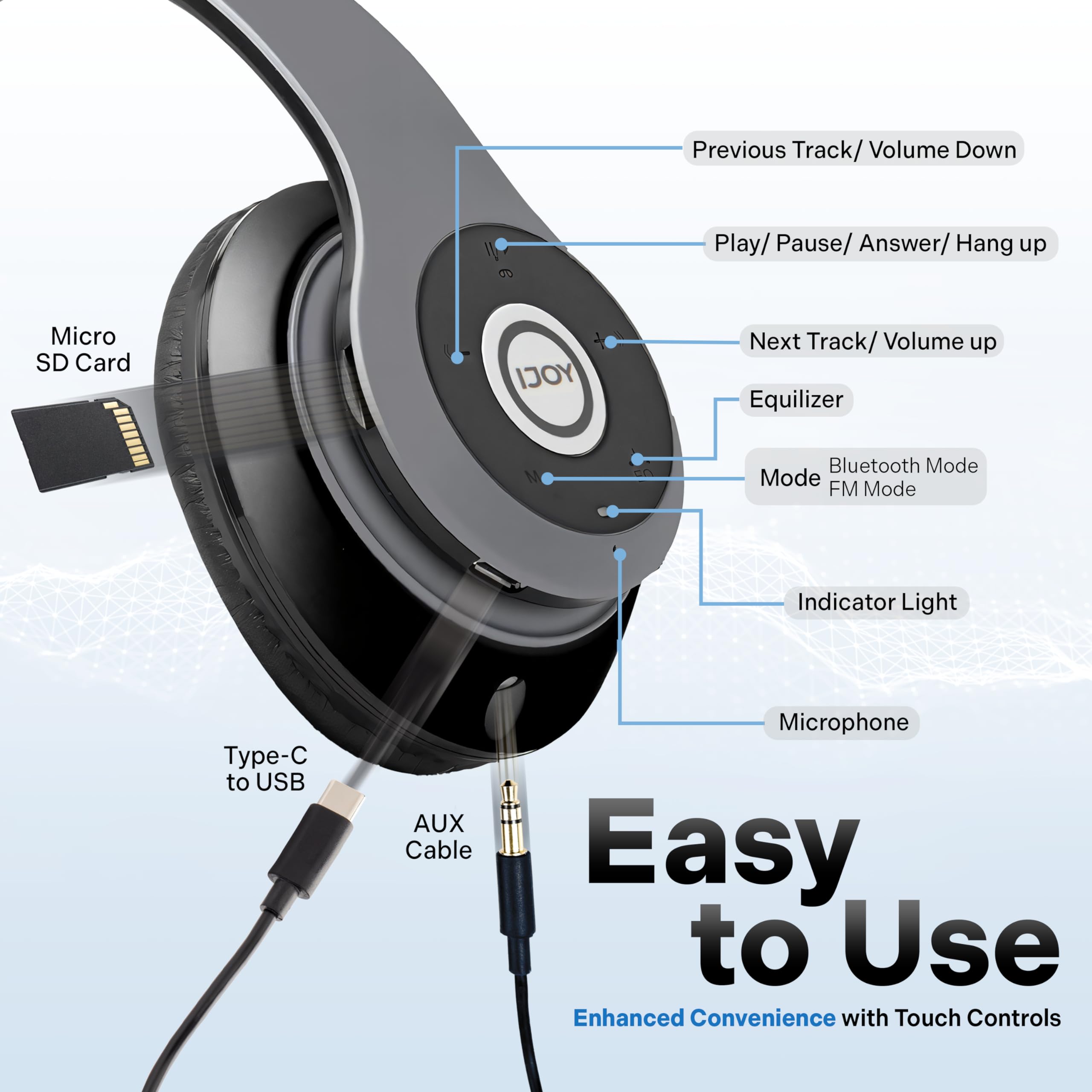 iJoy Bluetooth Headphones Over Ear (Stealth) | Immersive Sound & All-Day Comfort - Image 4