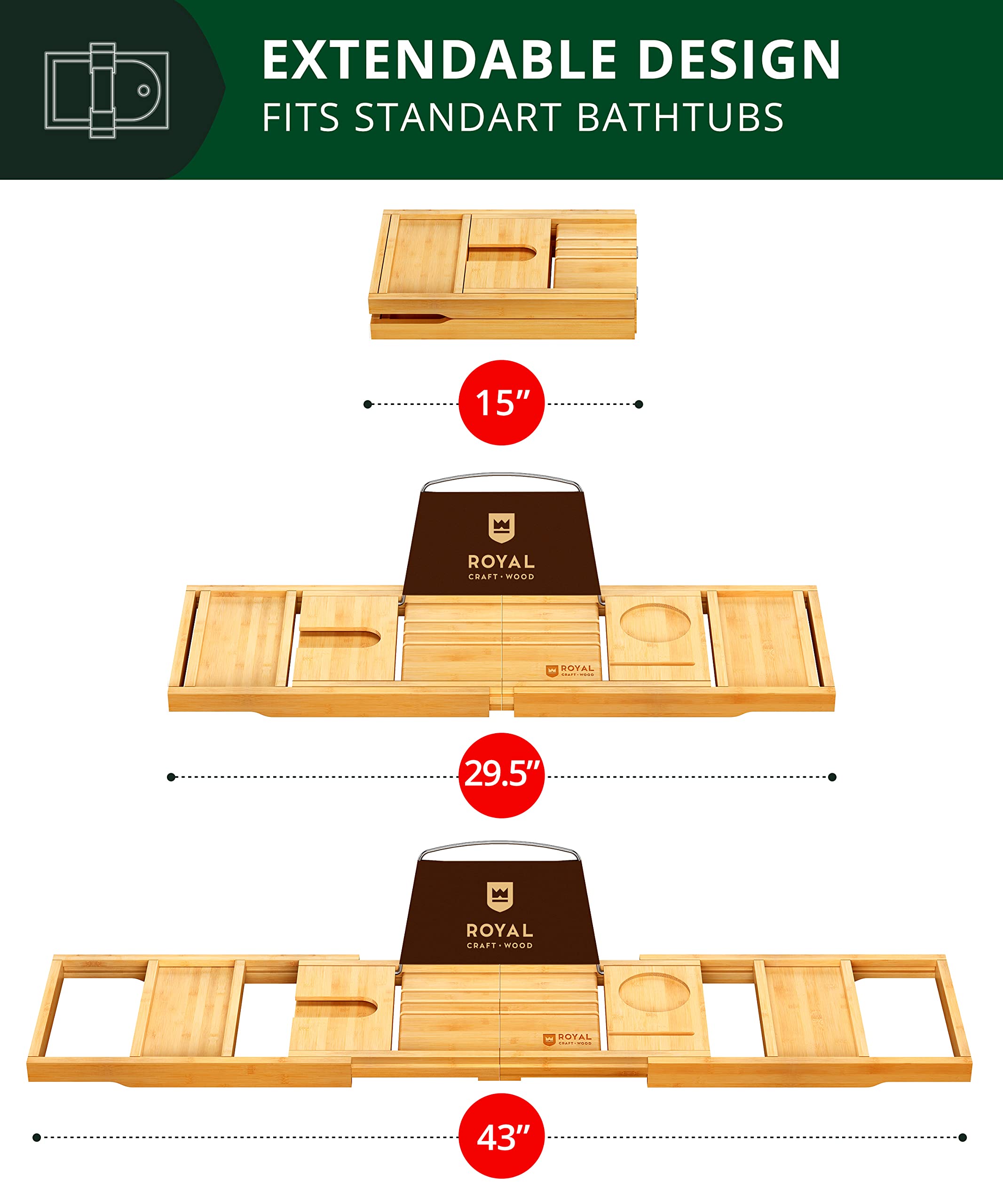 ROYAL CRAFT WOOD Bamboo Bathtub Tray | Luxury Spa Experience at Home - Image 6