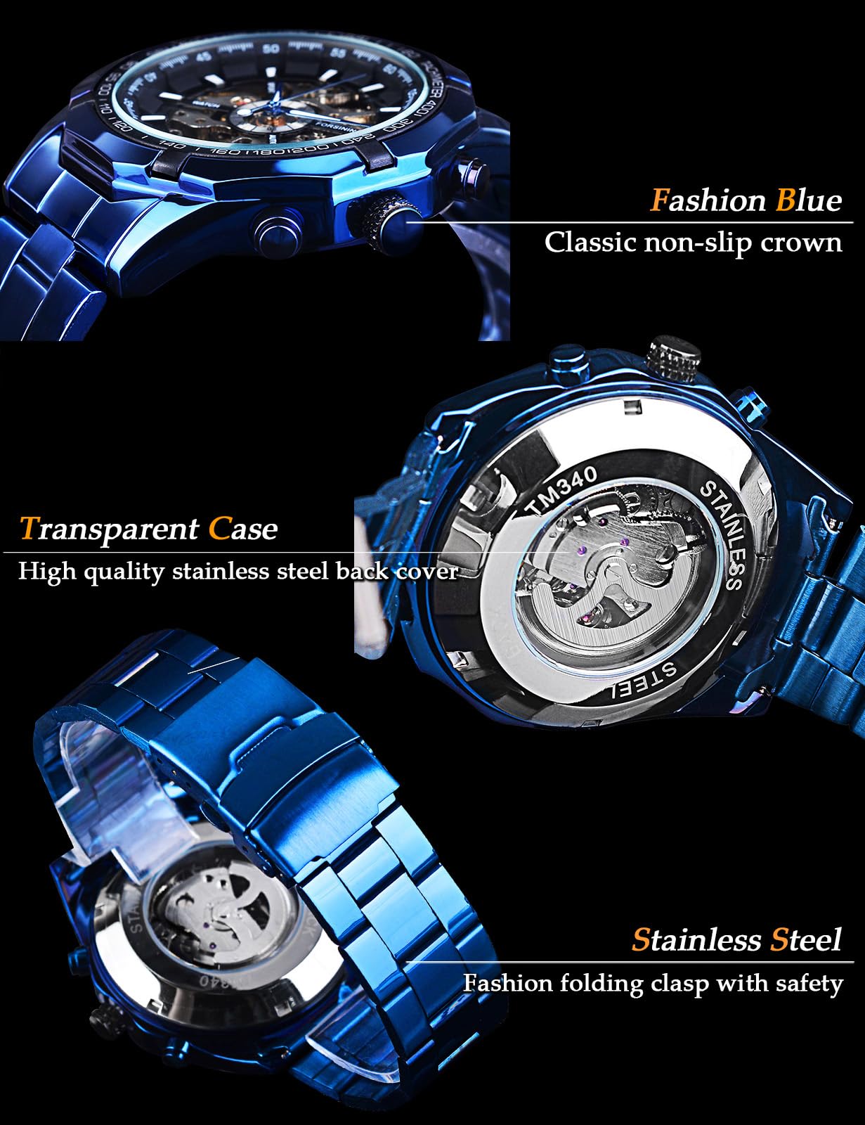 FORSINING Men's Skeleton Automatic Watch | Luxury Blue Black Steel - Image 6