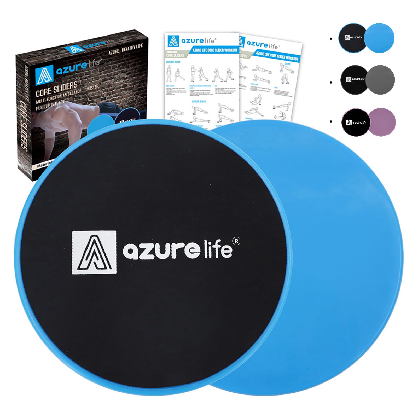 AZURE LIFE - Set di 2 dischi scorrevoli per esercizi su tutte le superfici, leggeri e portatili, perfetti per esercizi addominali e addominali - Image 1