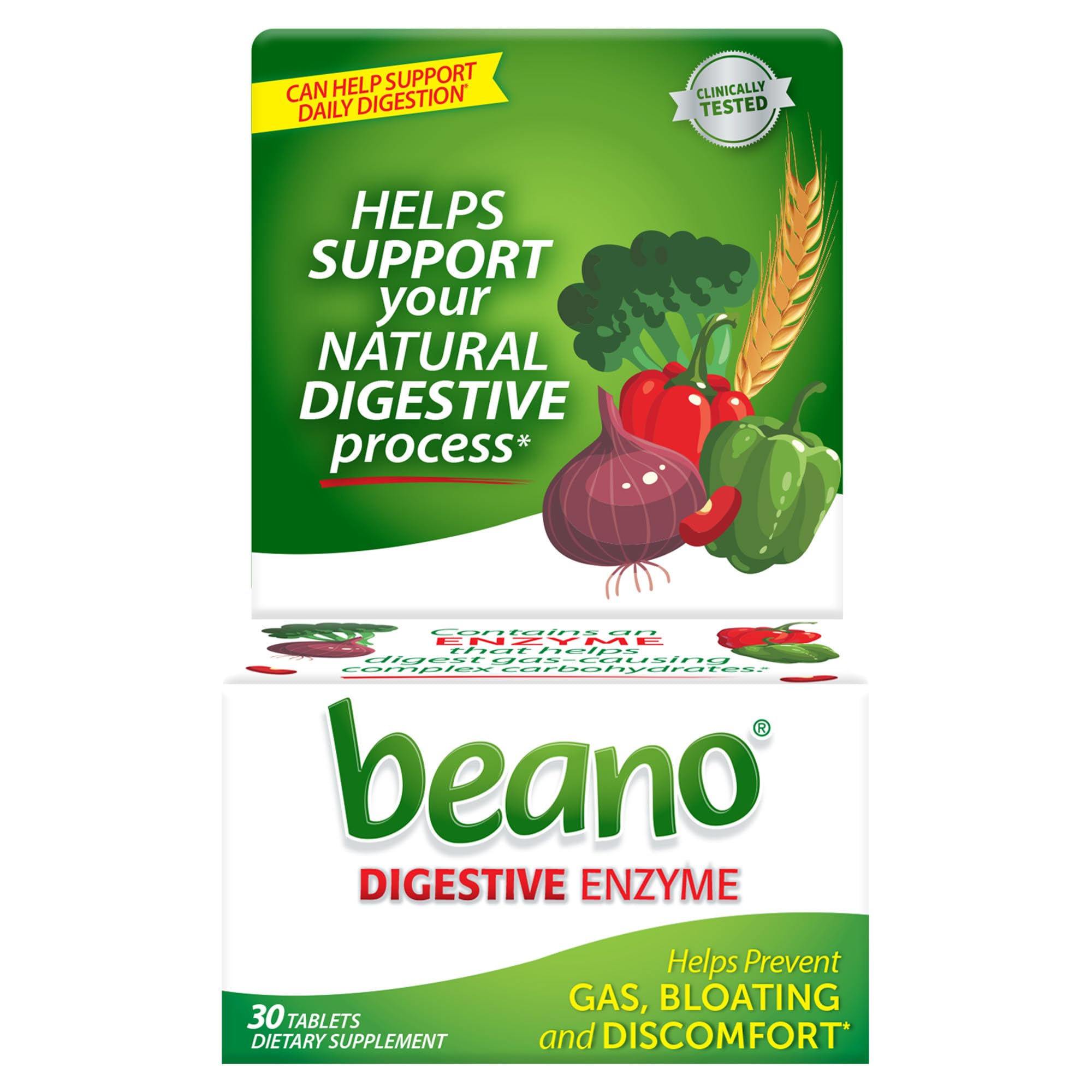 Beano Food Enzyme Dietary Supplement 30 Tablets | Stop Gas & Bloating Before It Starts