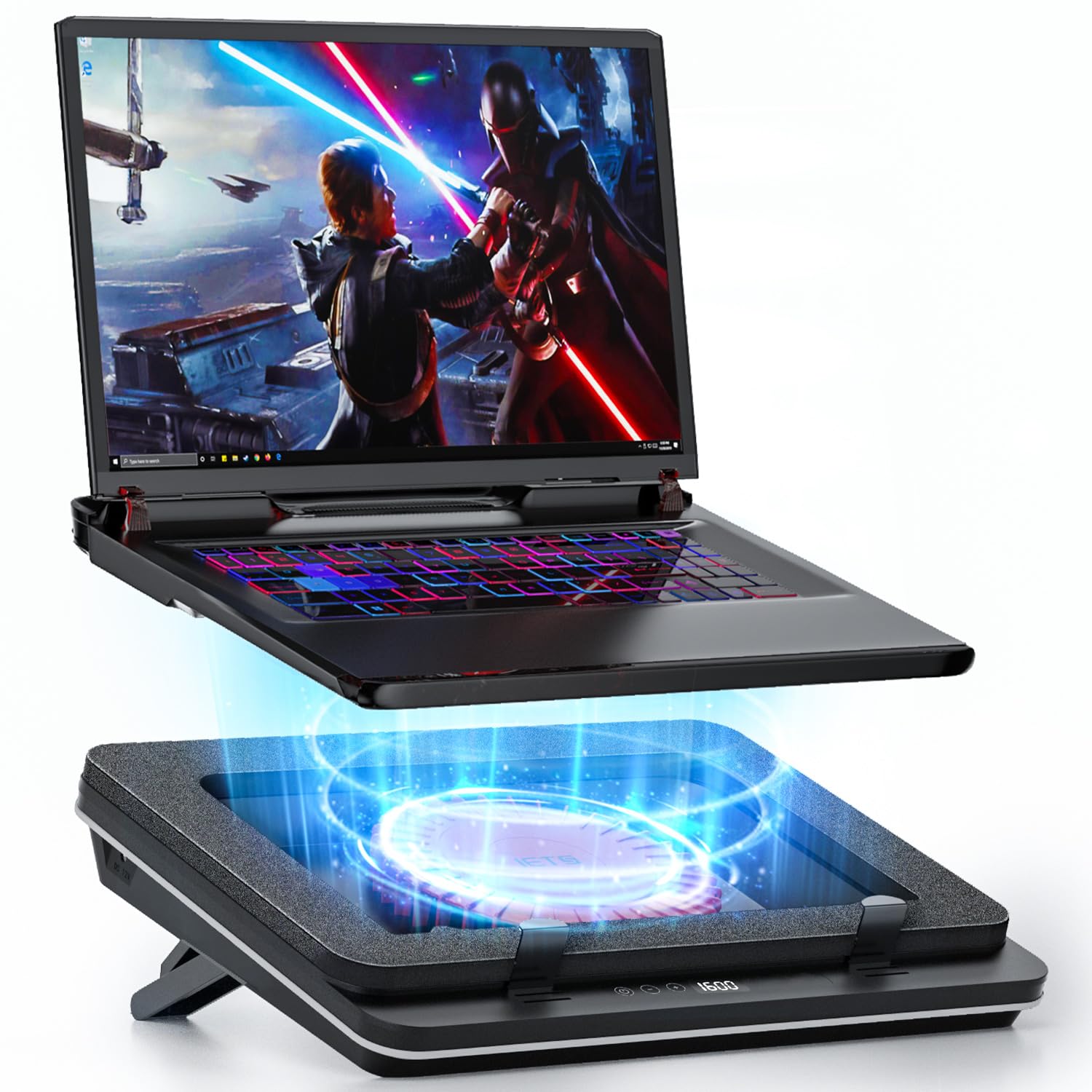 IETS GT600 - Tappetino di raffreddamento per computer portatile, dotato di gigantesco turboventilatore (diametro 14 cm), schiuma sigillata per laptop da gioco a raffreddamento rapido, raffreddamento - Image 1