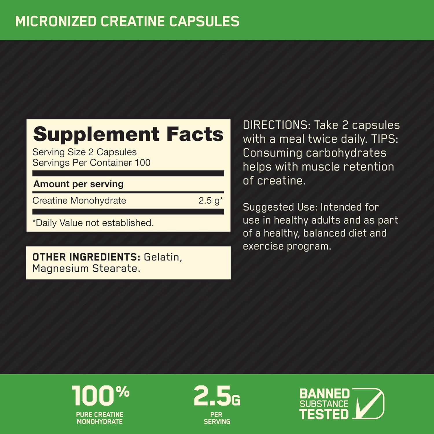 Optimum Nutrition Micronized Creatine Monohydrate Capsules, 2500 mg, 300 Capsules | 100% Pure, Keto-Friendly optimum nutrition + 2 thumbnail 2
