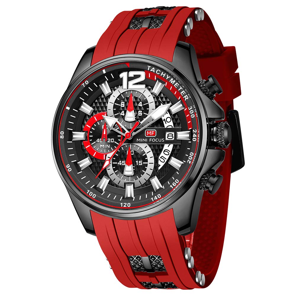 MF MINI FOCUS Men's Red Chronograph Watch | Waterproof & Luminous for Everyday Style