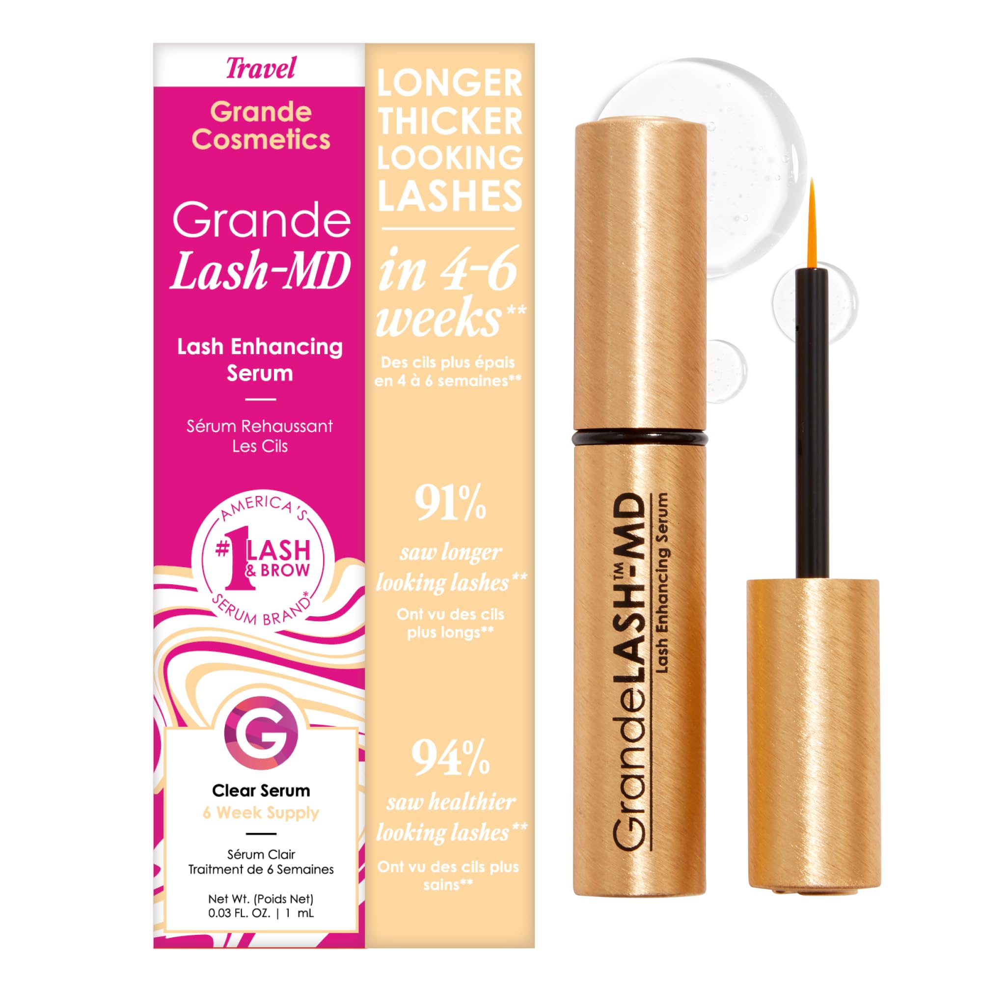 Grande Cosmetics GrandeLASH-MD Serum (1mL) | Longer, Thicker Lashes