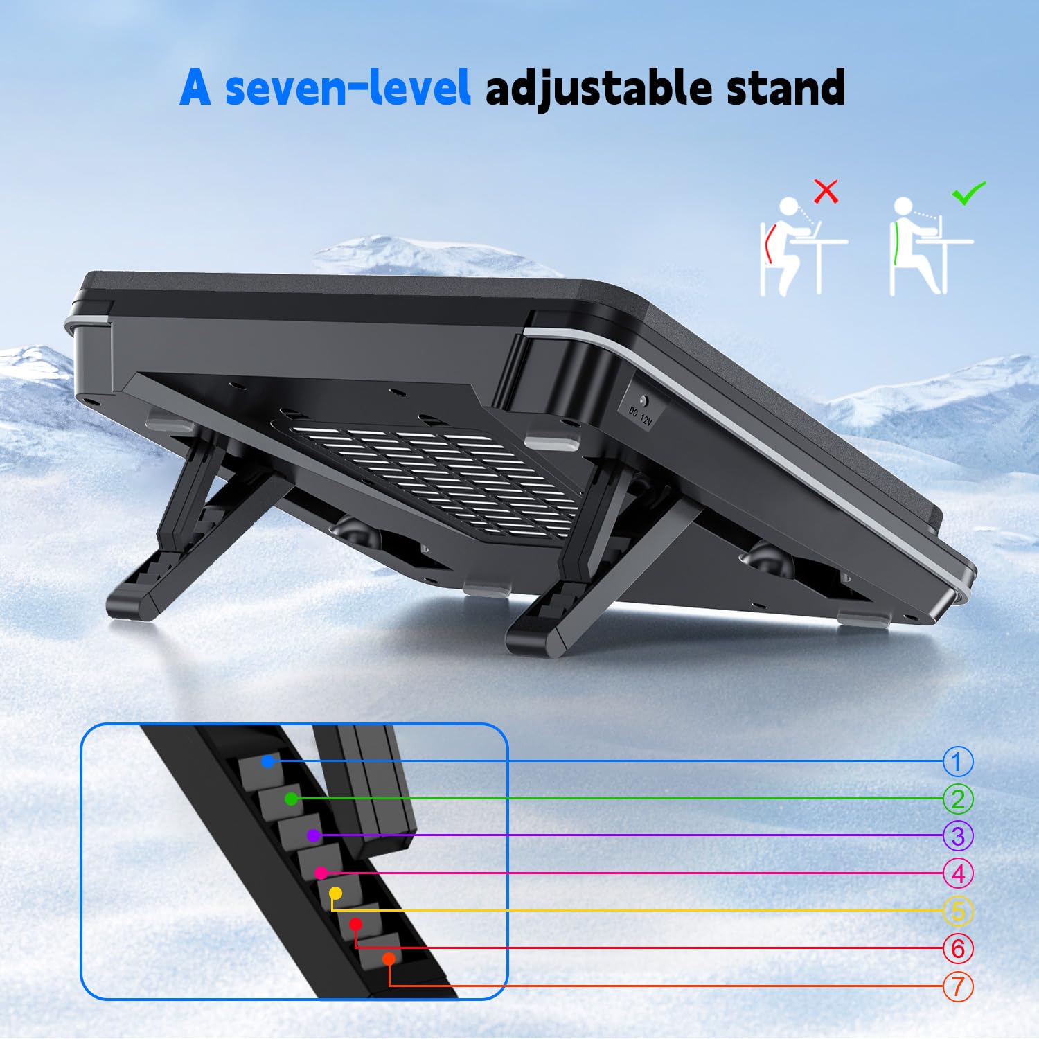 IETS GT600 - Tappetino di raffreddamento per computer portatile, dotato di gigantesco turboventilatore (diametro 14 cm), schiuma sigillata per laptop da gioco a raffreddamento rapido, raffreddamento thumbnail 7
