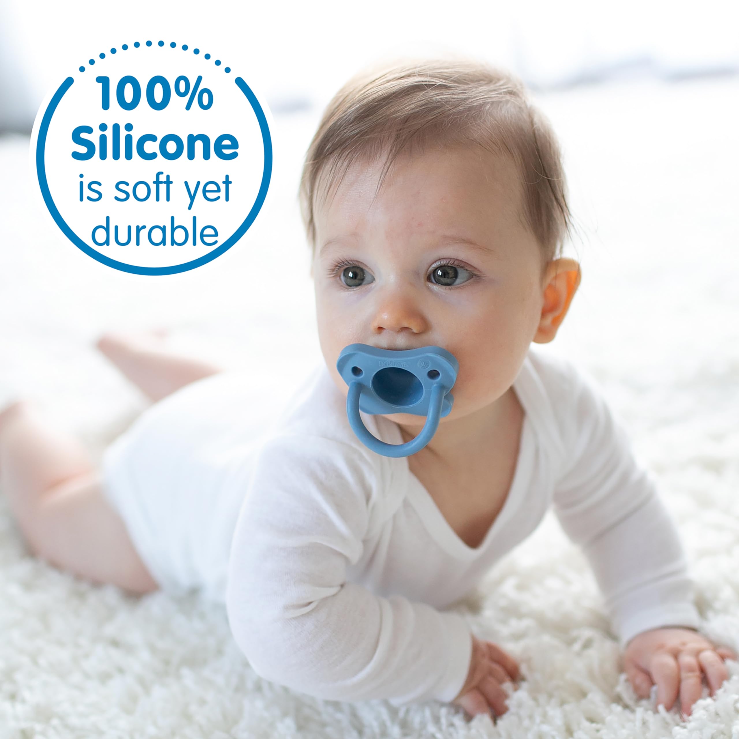 Dr. Brown's HappyPaci - Ciuccio in 100% silicone, 0-6 m, senza BPA, confezione da 3, colore: bianco, blu, azzurro thumbnail 5