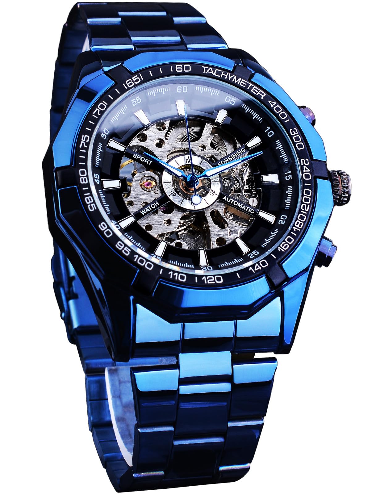 FORSINING Men's Skeleton Automatic Watch | Luxury Blue Black Steel