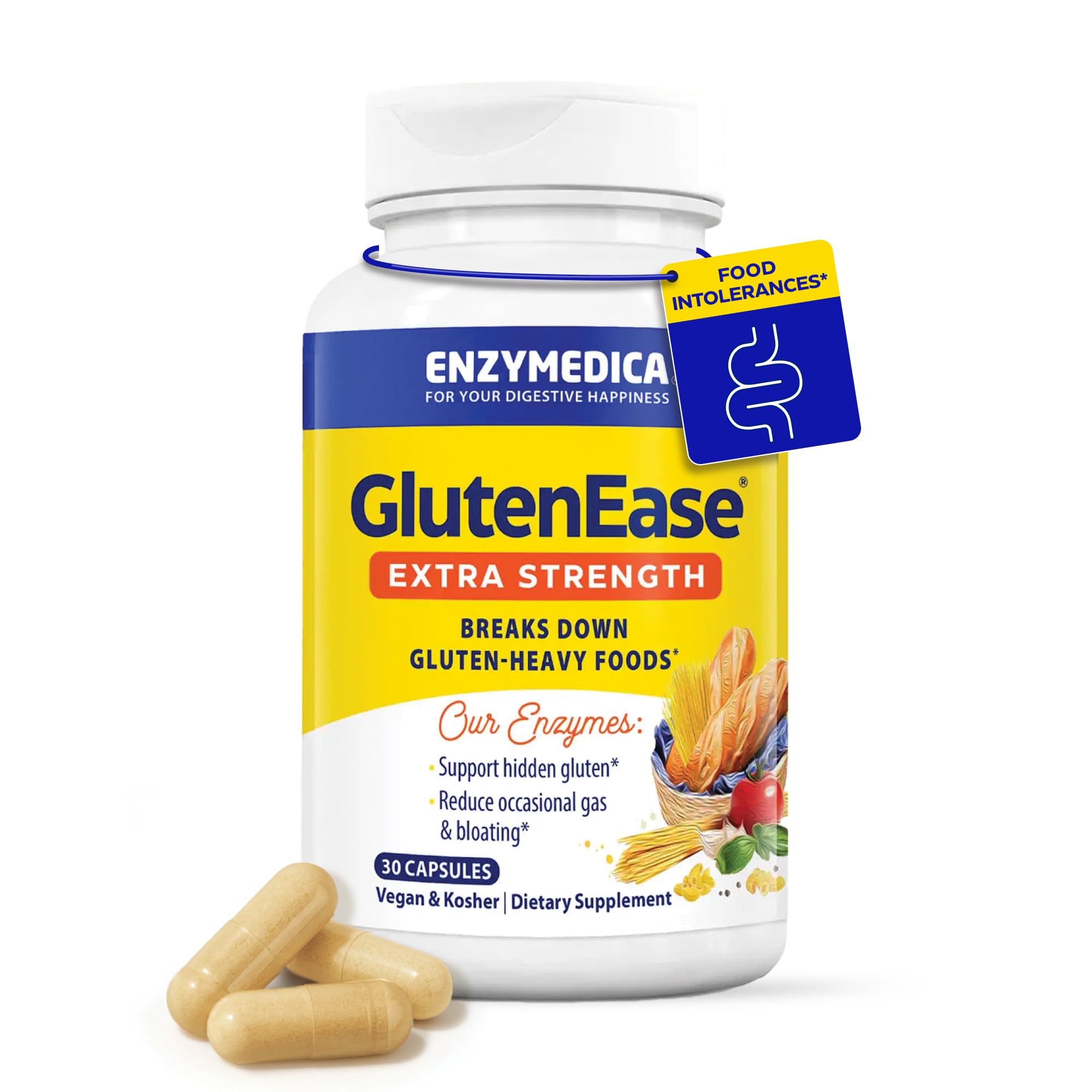Enzymedica GlutenEase Extra Strength 30 Capsules | Fast Bloating Relief & Digestive Health