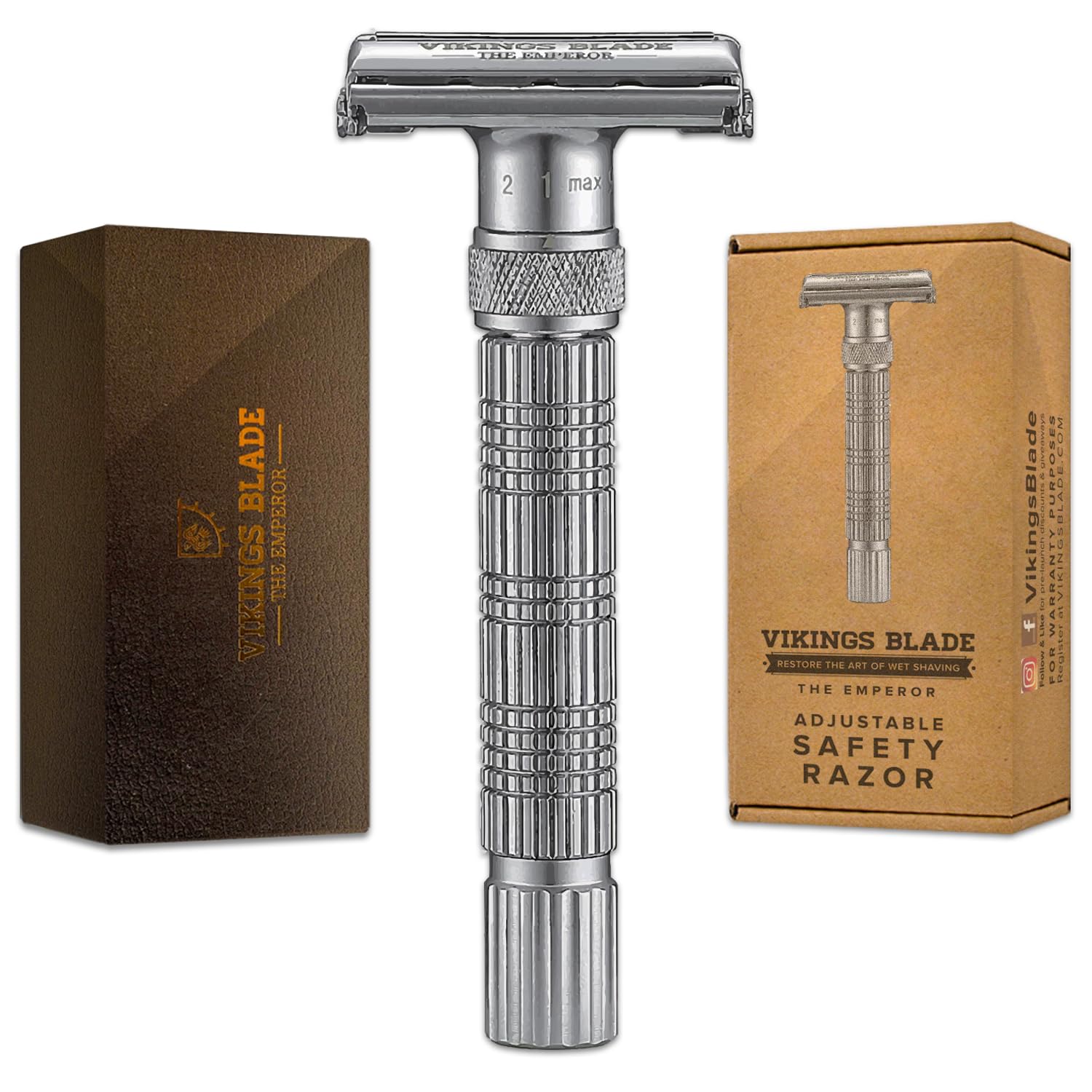 Vikings Blade The Emperor Adjustable Safety Razor (Frosted Chrome) | Lifelong Durability & Smooth Shave
