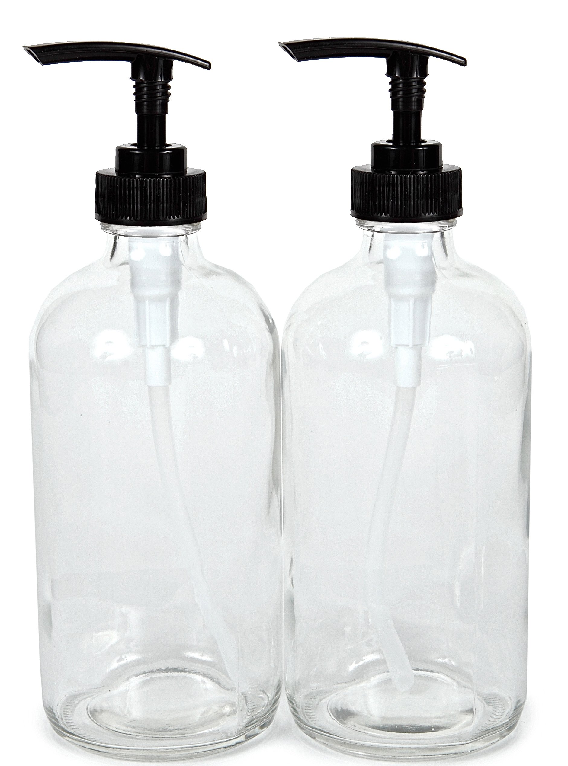 Vivaplex Empty Clear Glass Bottles with Black Lotion Pumps 473ml (16oz) | Elegant Dispensing for Your Home
