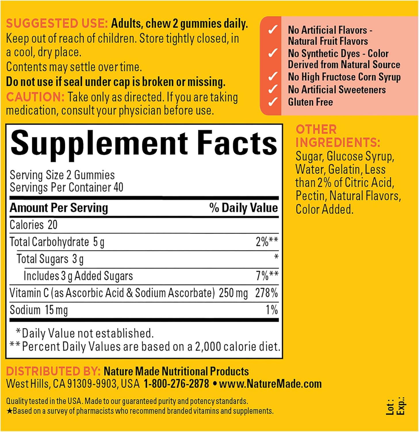 Nature Made Vitamin C 250 mg Per Serving, Dietary Supplement for Immune Support, Vitamin C Gummies for Adults, 80 Gummies, 40 Day Supply - Image 5