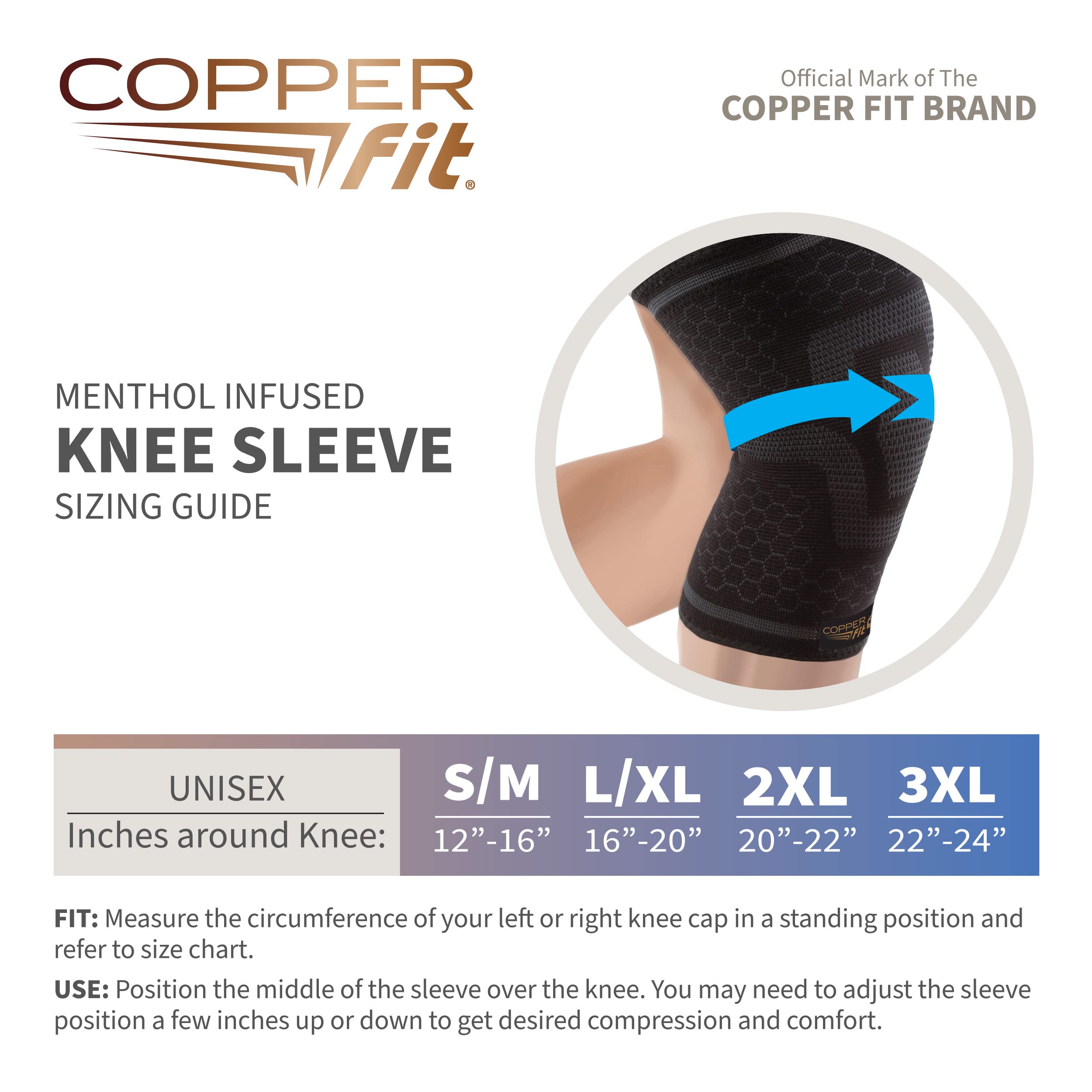 Copper Fit Ginocchiera unisex per adulti, taglia L/XL, a compressione, infusa con mentolo e CoQ10 per il massimo recupero, nero, L/XL thumbnail 4