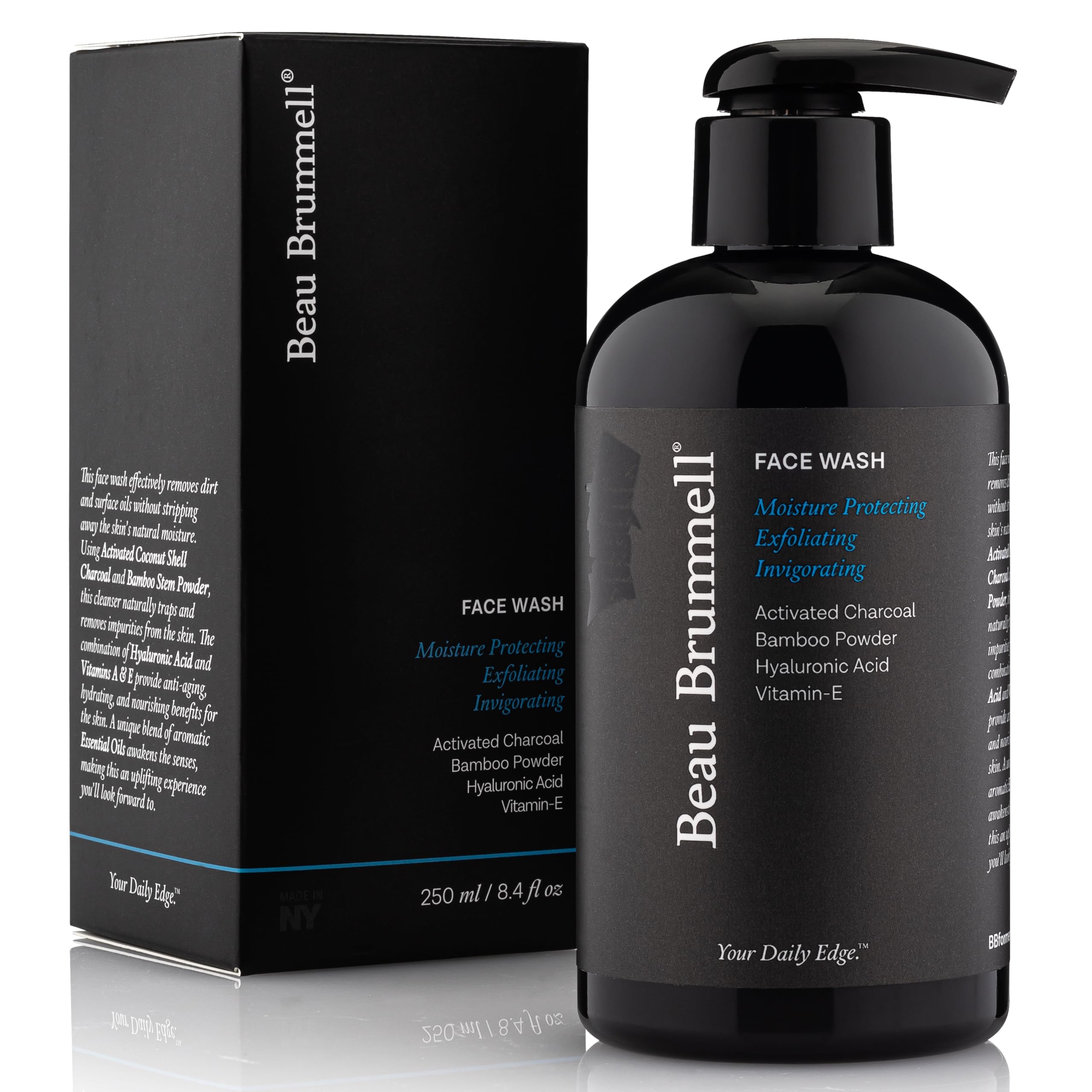 Beau Brummell Activated Charcoal Face Wash 237ml (8oz) | Gentle Exfoliation for Men