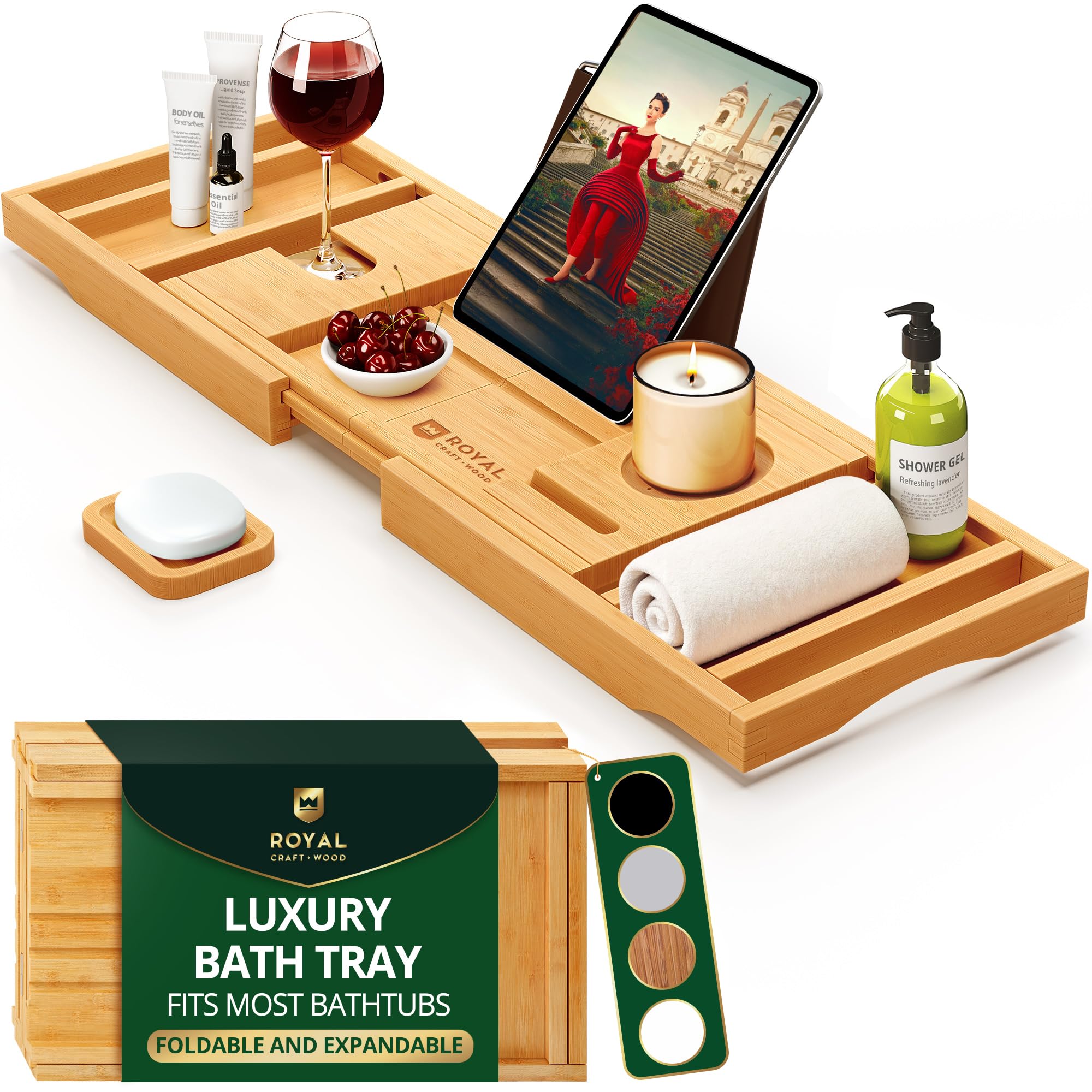 ROYAL CRAFT WOOD Bamboo Bathtub Tray | Luxury Spa Experience at Home