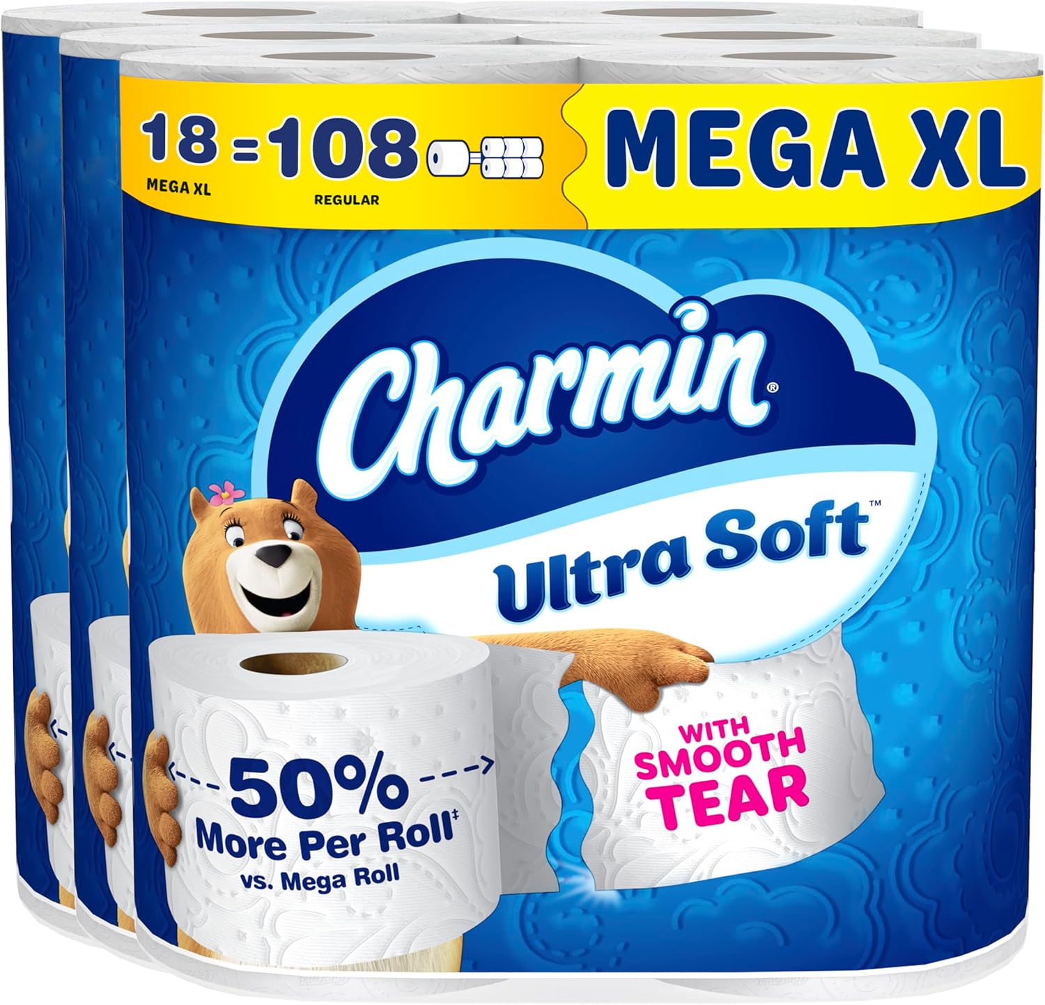 Charmin Ultra Soft Toilet Paper, 18 Mega XL Rolls = 108 Regular Rolls - Image 1