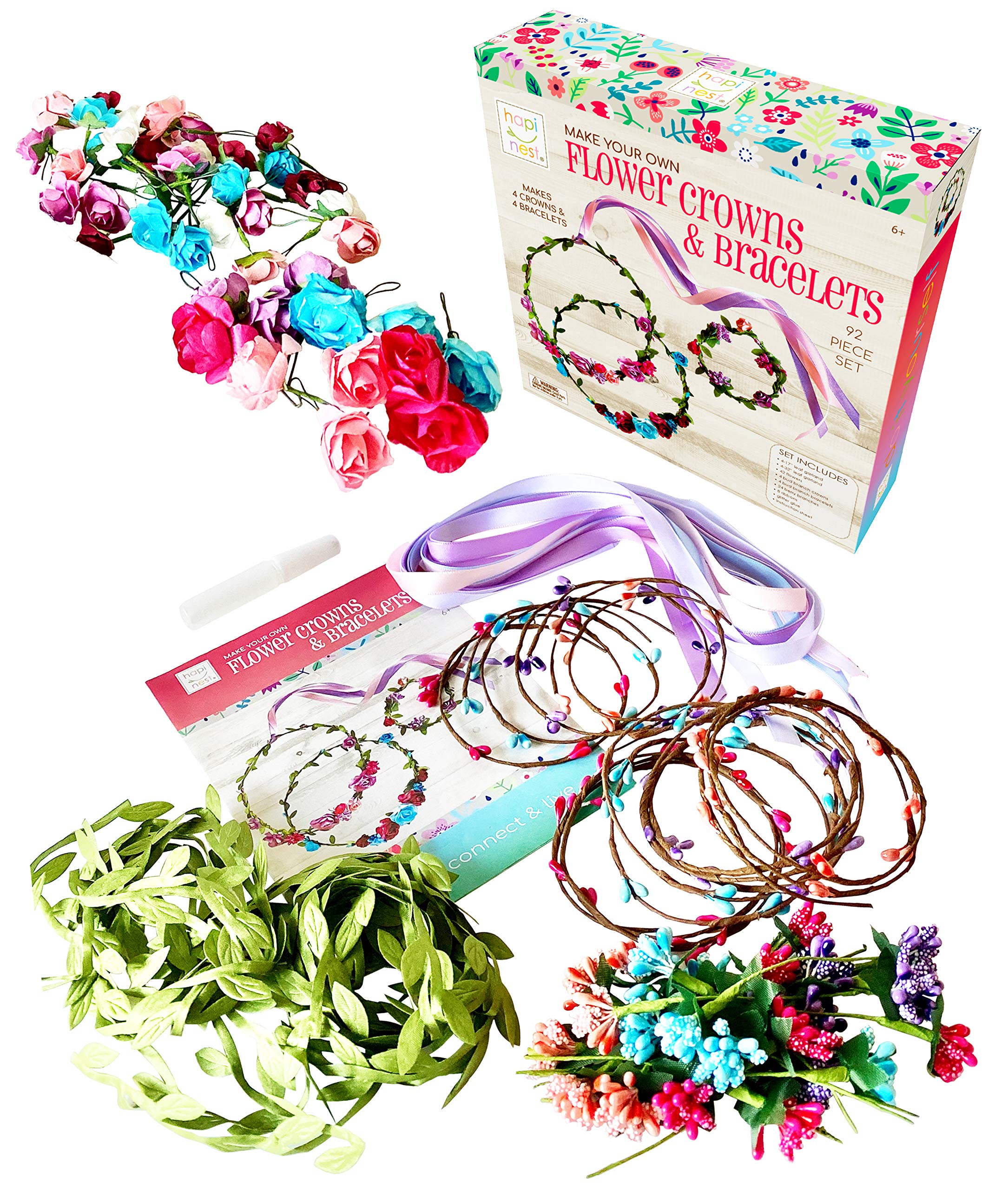 Hapinest Flower Crown & Bracelet Kit | Craft Magical Headbands & Jewelry (Ages 6+) - Image 4