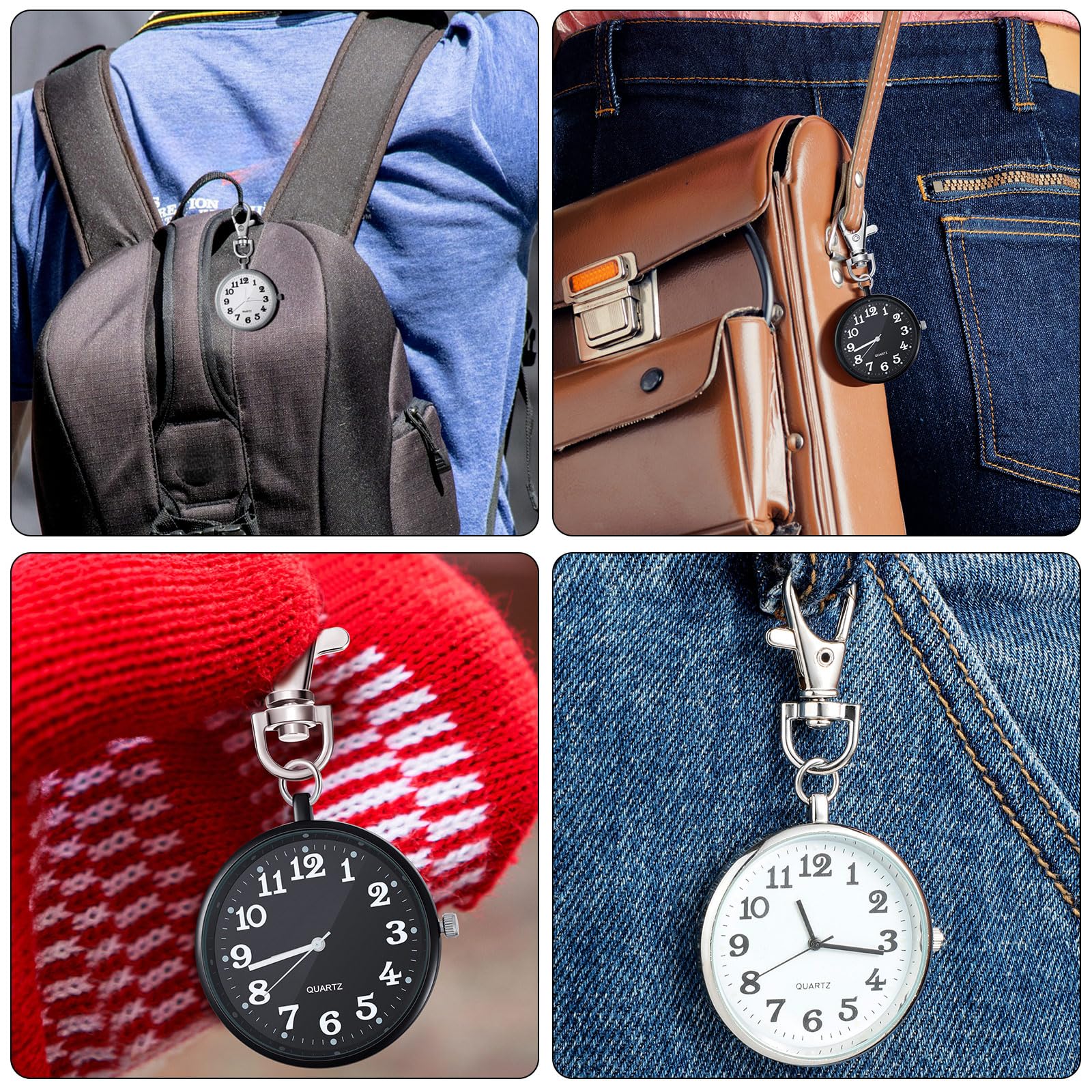 Junkin Quartz Pocket Watch with Keychain Clip 2-Piece Set | Portable Style for Men & Women - Image 6