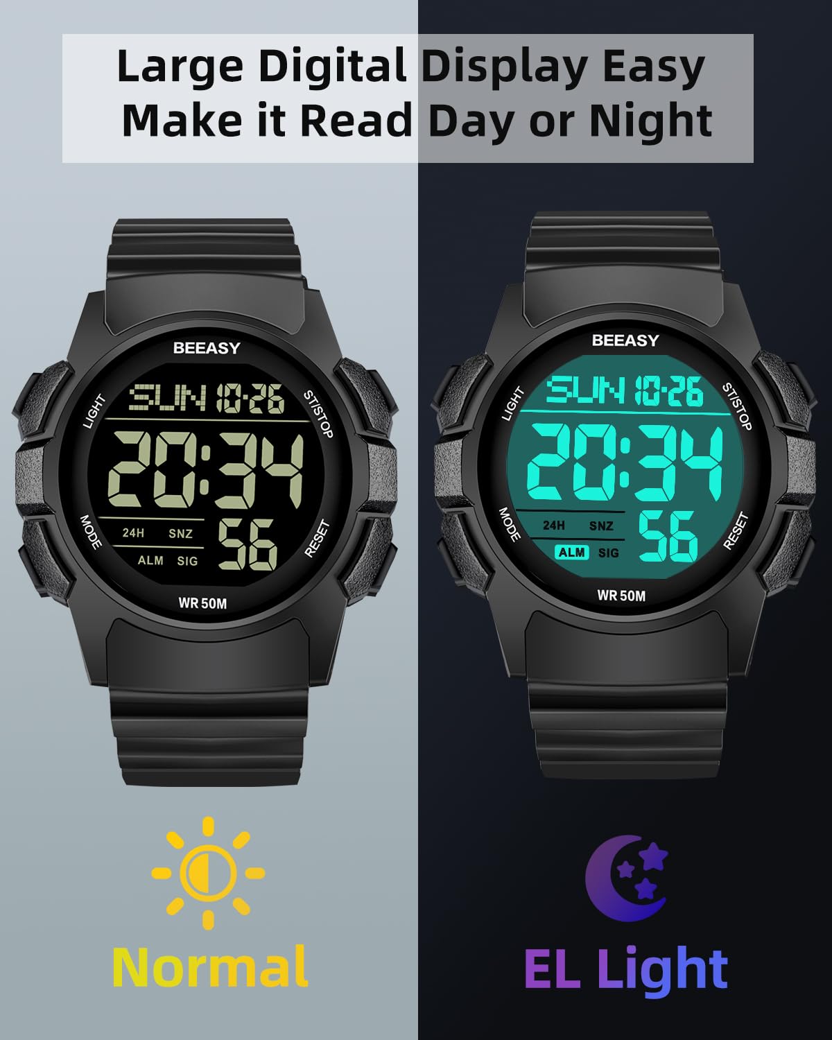 Beeasy Digital Watch for Men | Ultra-clear Display, Waterproof, Shock-resistant (₹3,368) - Image 5
