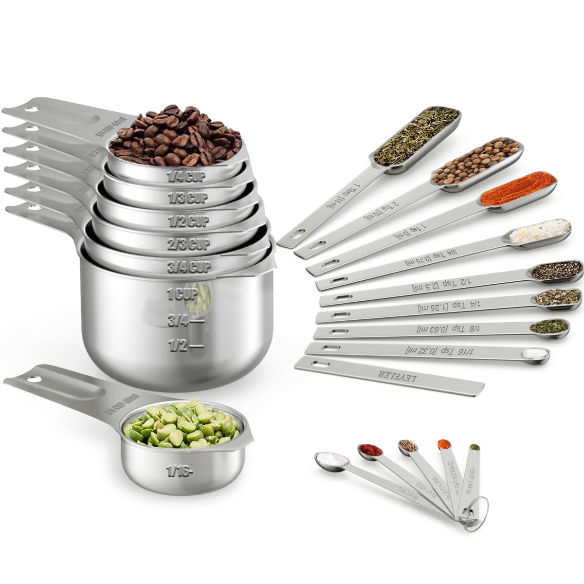 Wildone 21-Piece Stainless Steel Measuring Cups & Spoons Set | Bake with Precision & Durability