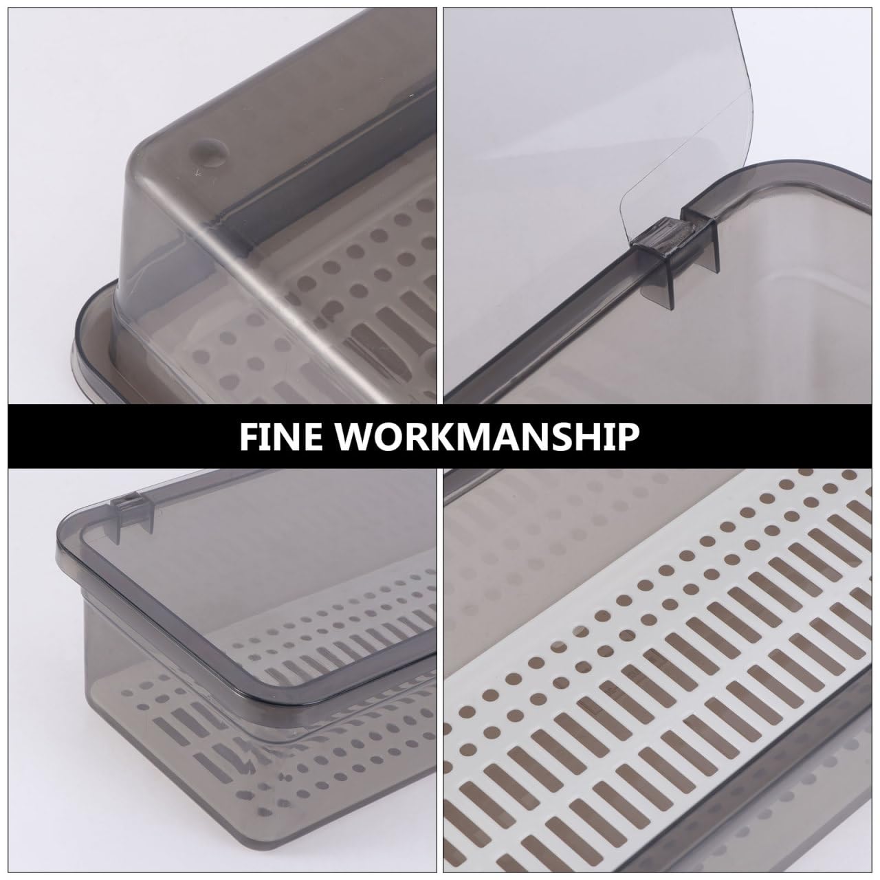 Housoutil Plastic Cutlery Organizer with Lid & Drainer 28cm x 13cm x 8cm | Keep Utensils Tidy - Image 6