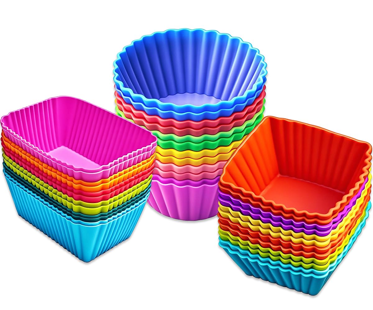 IELEK Silicone Cupcake Liners 36 Pack | Reusable Non-Stick Muffin Baking Cups