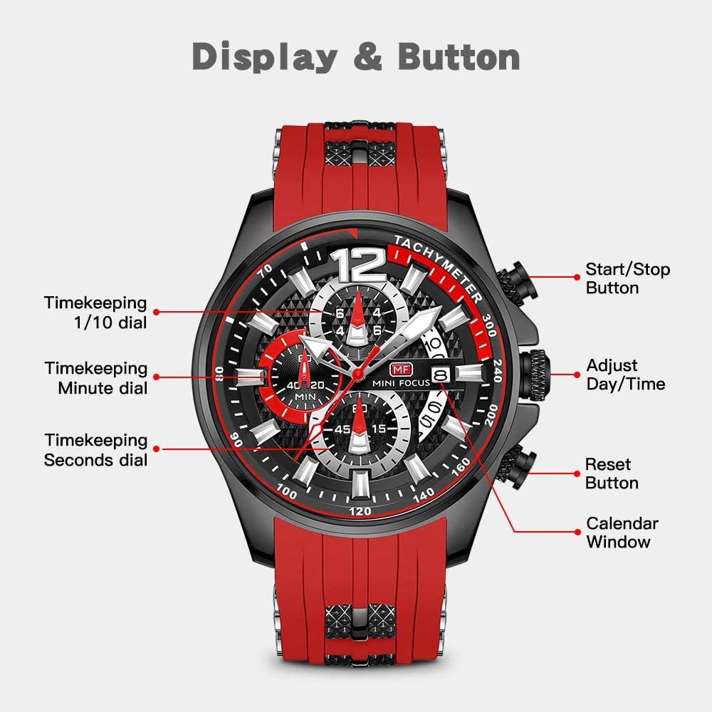 AIMES Analog Chronograph Watch for Men | Stylish Red Silicon Strap, Waterproof, Luminous (₹7,908) - Image 5