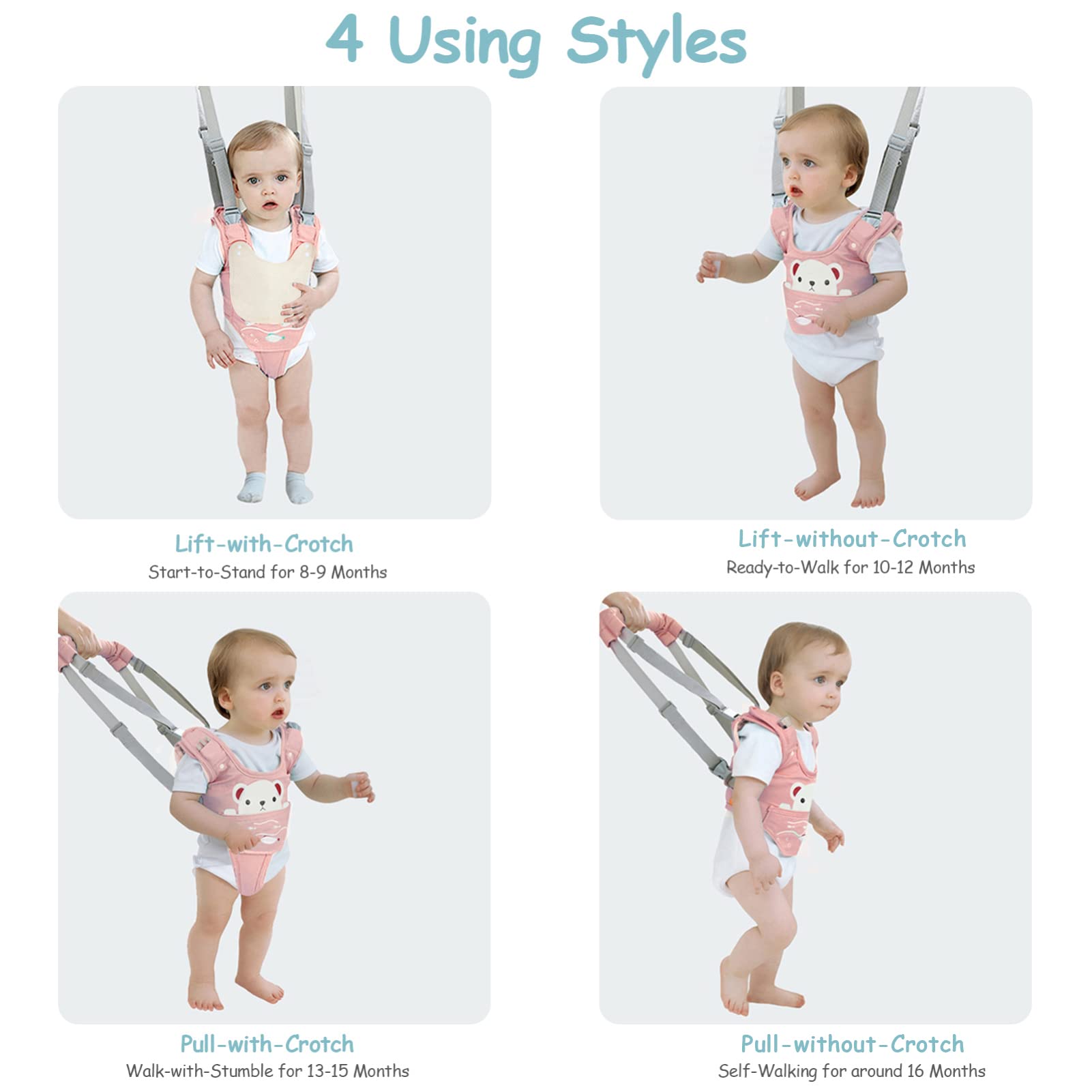 Ocanoiy Baby Walking Harness Pink | Safe & Adjustable Toddler Walker Assistant - Image 4