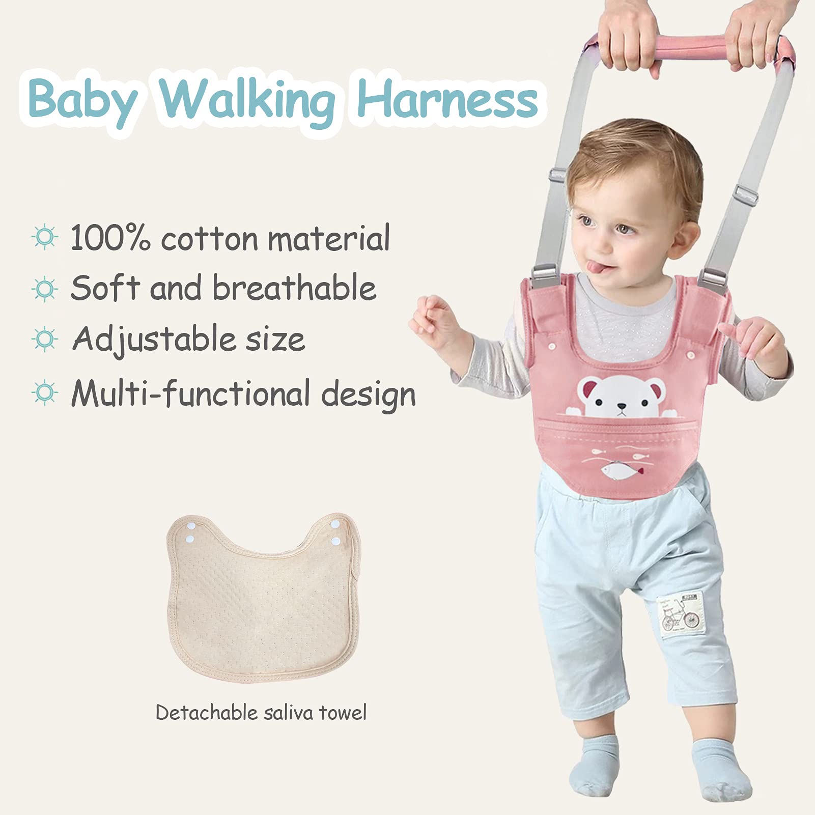 Ocanoiy Baby Walking Harness Pink | Safe & Adjustable Toddler Walker Assistant - Image 6