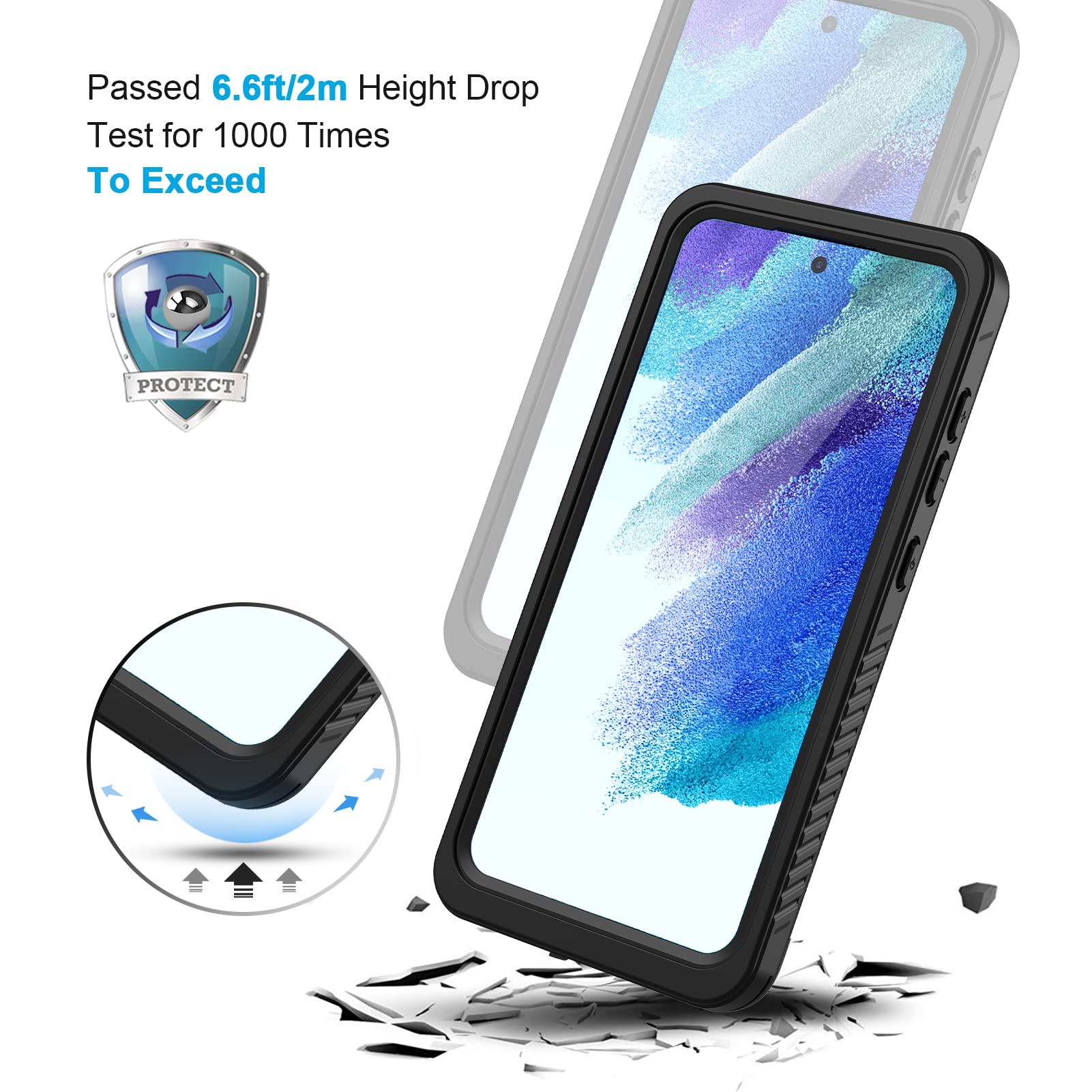 Lanhiem Galaxy S21 FE Case (Black/Clear) | IP68 Waterproof & Dustproof Protection - Image 5