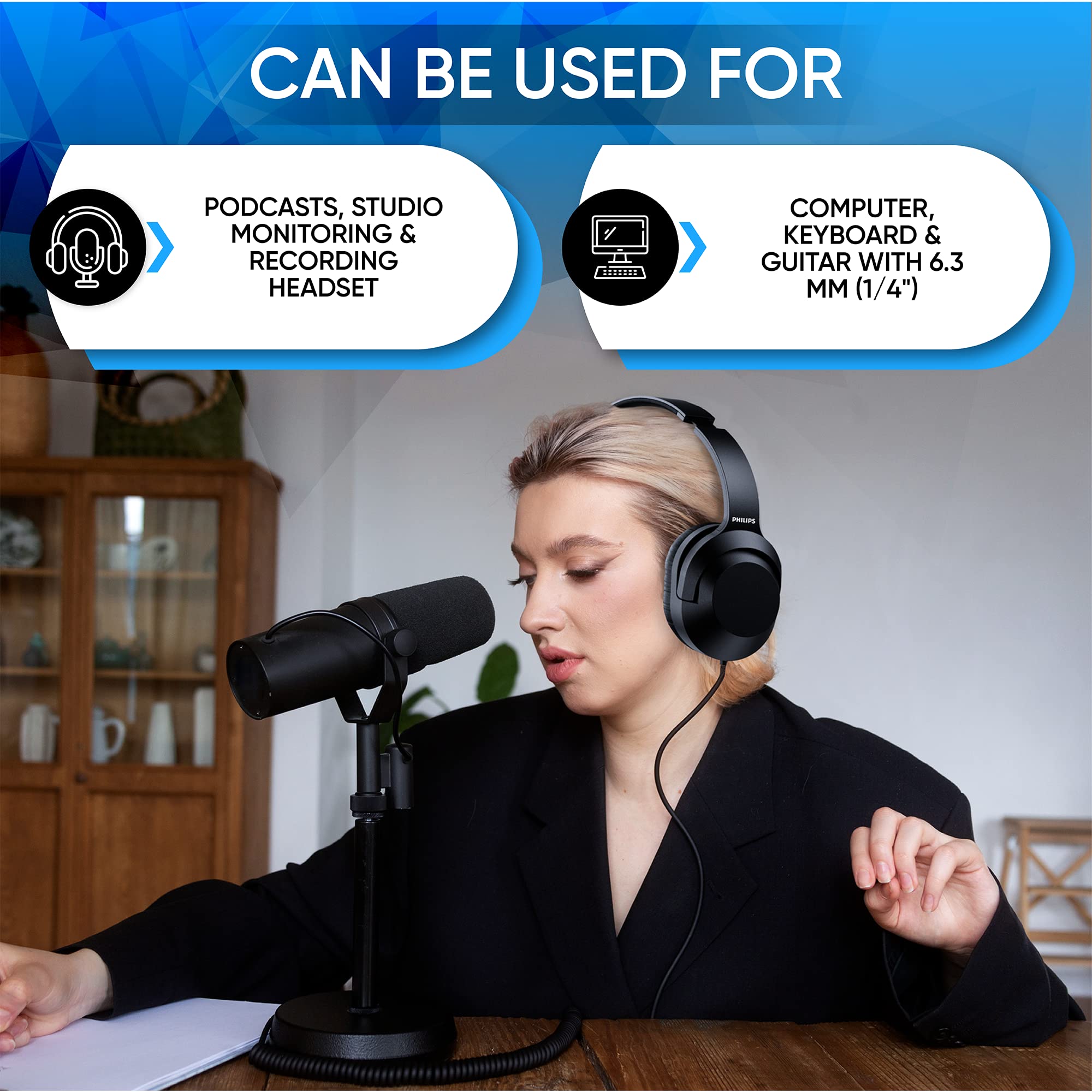 Philips SHP9500 Over-Ear Headphones 3.05m | Crystal Clear Audio for Studio & Podcasts - Image 5