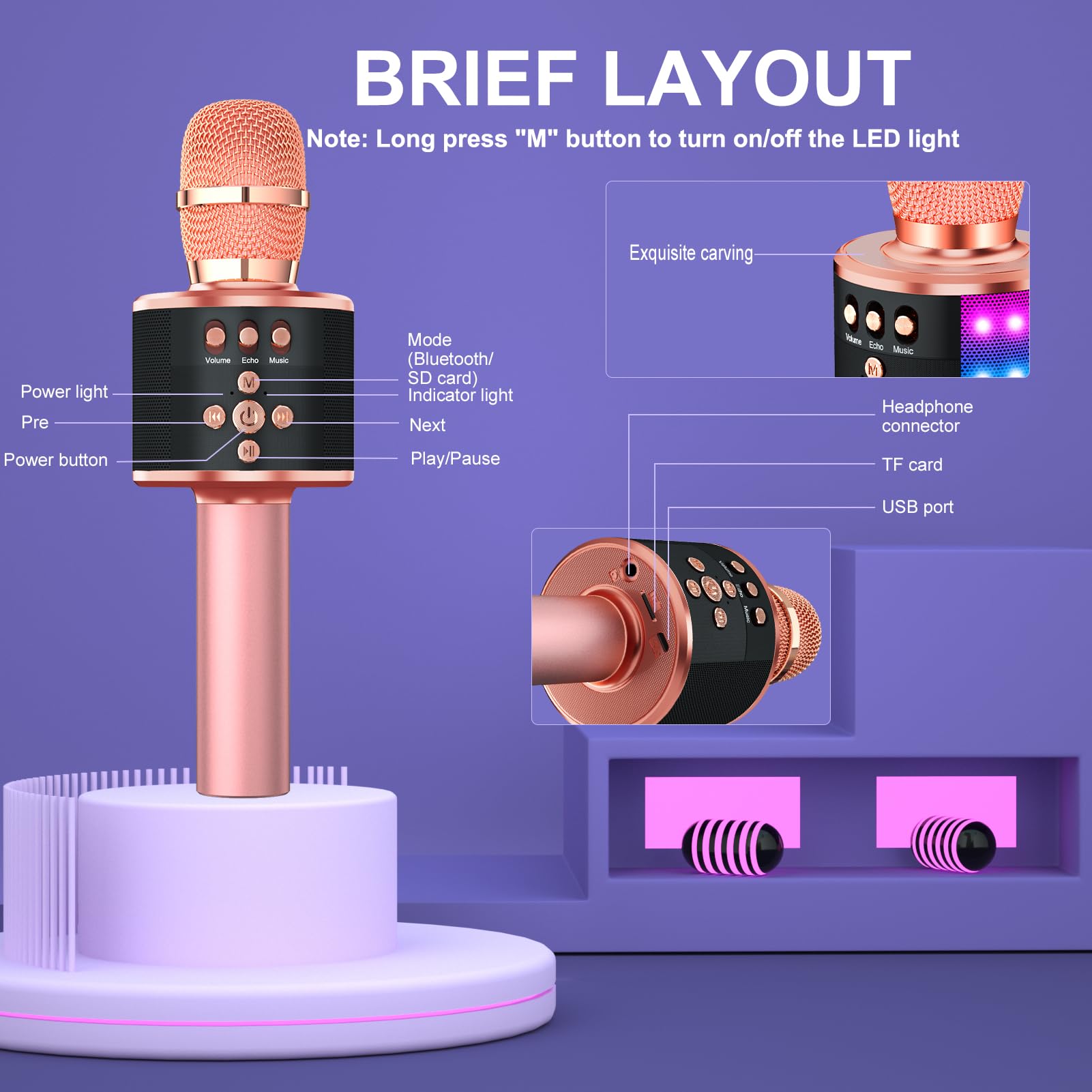 BONAOK Karaoke Microphone for Kids & Adults (Rose Gold) | Sing Your Heart Out Anywhere - Image 4