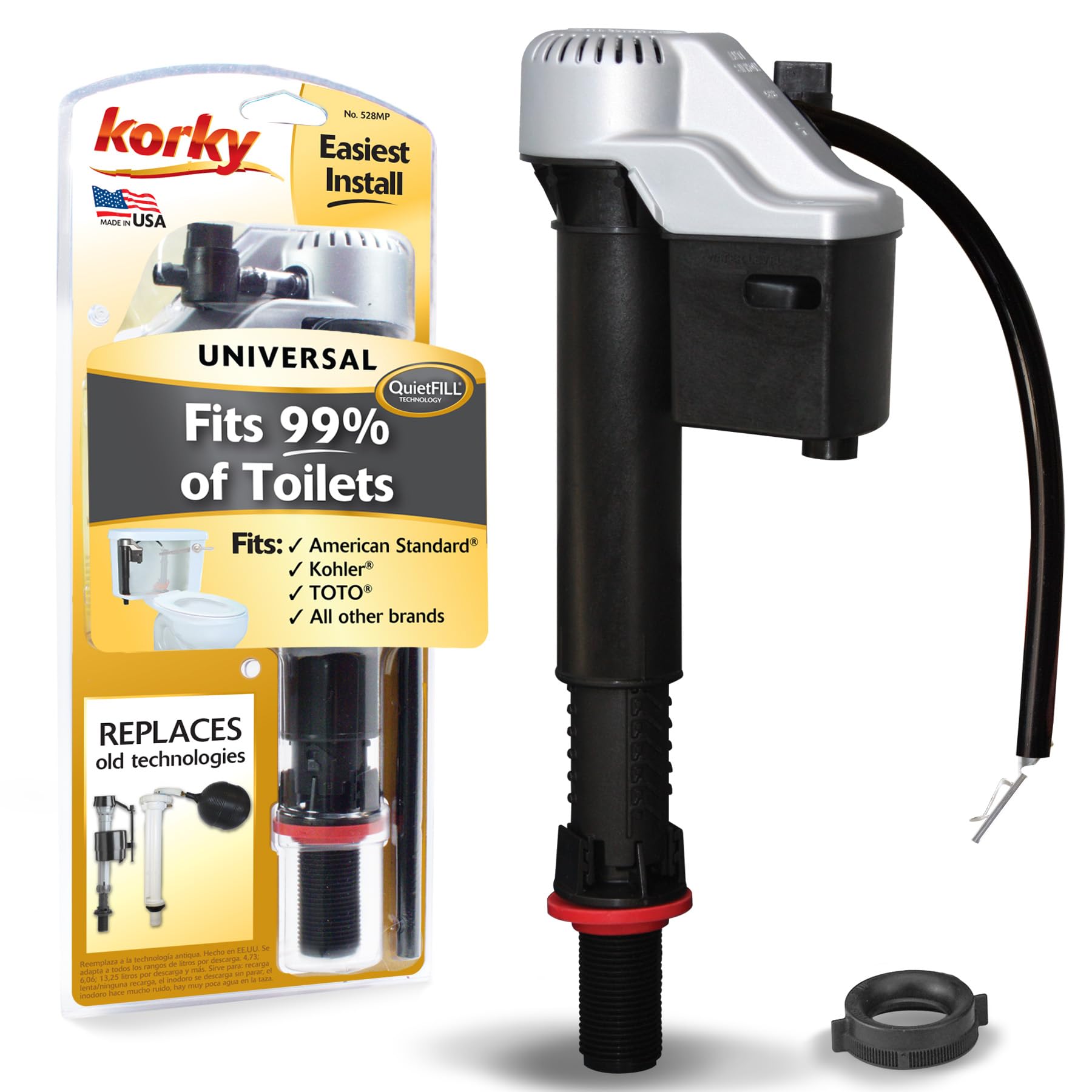 Korky QuietFILL Platinum Toilet Fill Valve 15cm (6in) | Universal Fit for Fast Toilet Repair