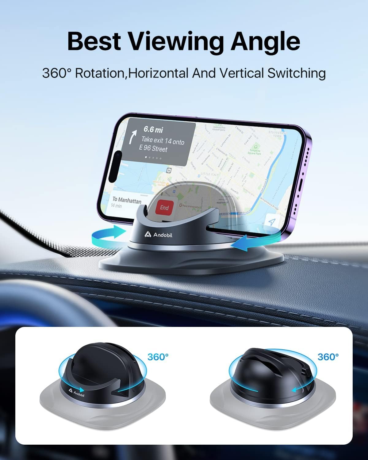 andobil Upgraded Car Phone Holder 360° Rotation | Secure & Stable Dashboard Mount - Image 4