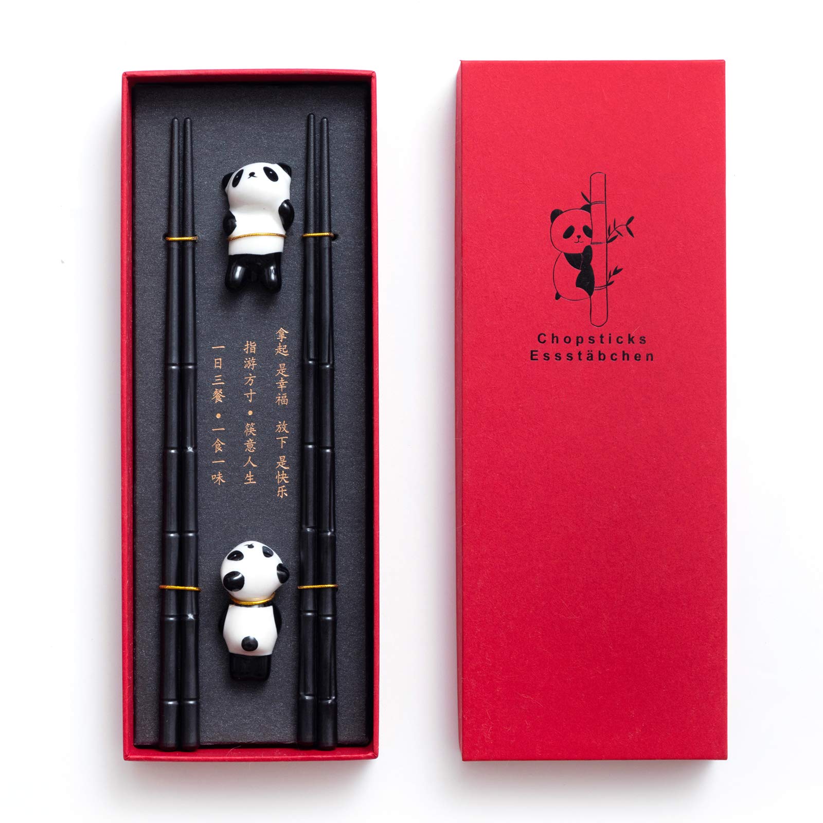 HauSun Panda Chopsticks & Rest Set 2 Pairs | Adorable & Easy Clean Gift Set