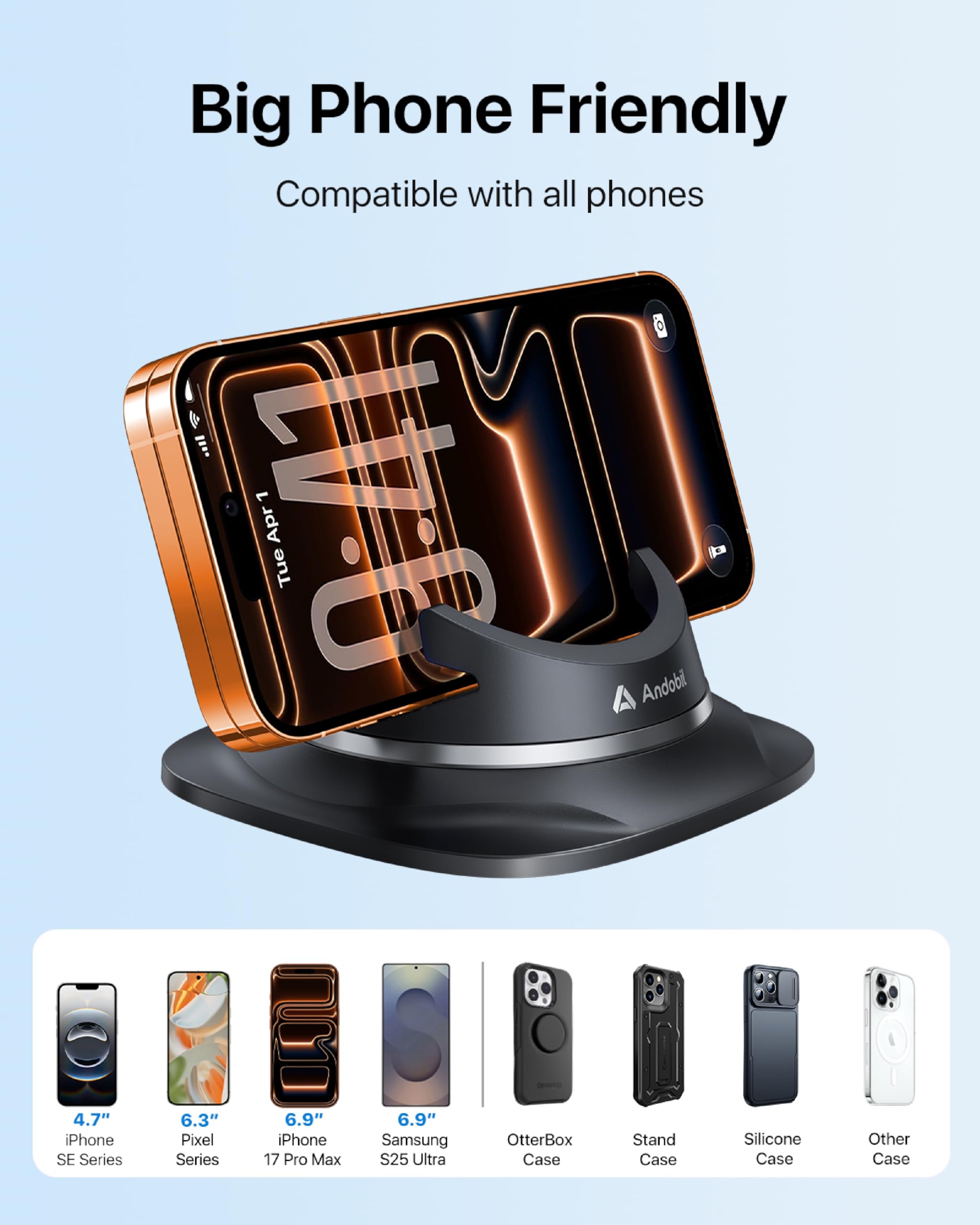 andobil Upgraded Car Phone Holder 360° Rotation | Secure & Stable Dashboard Mount - Image 5