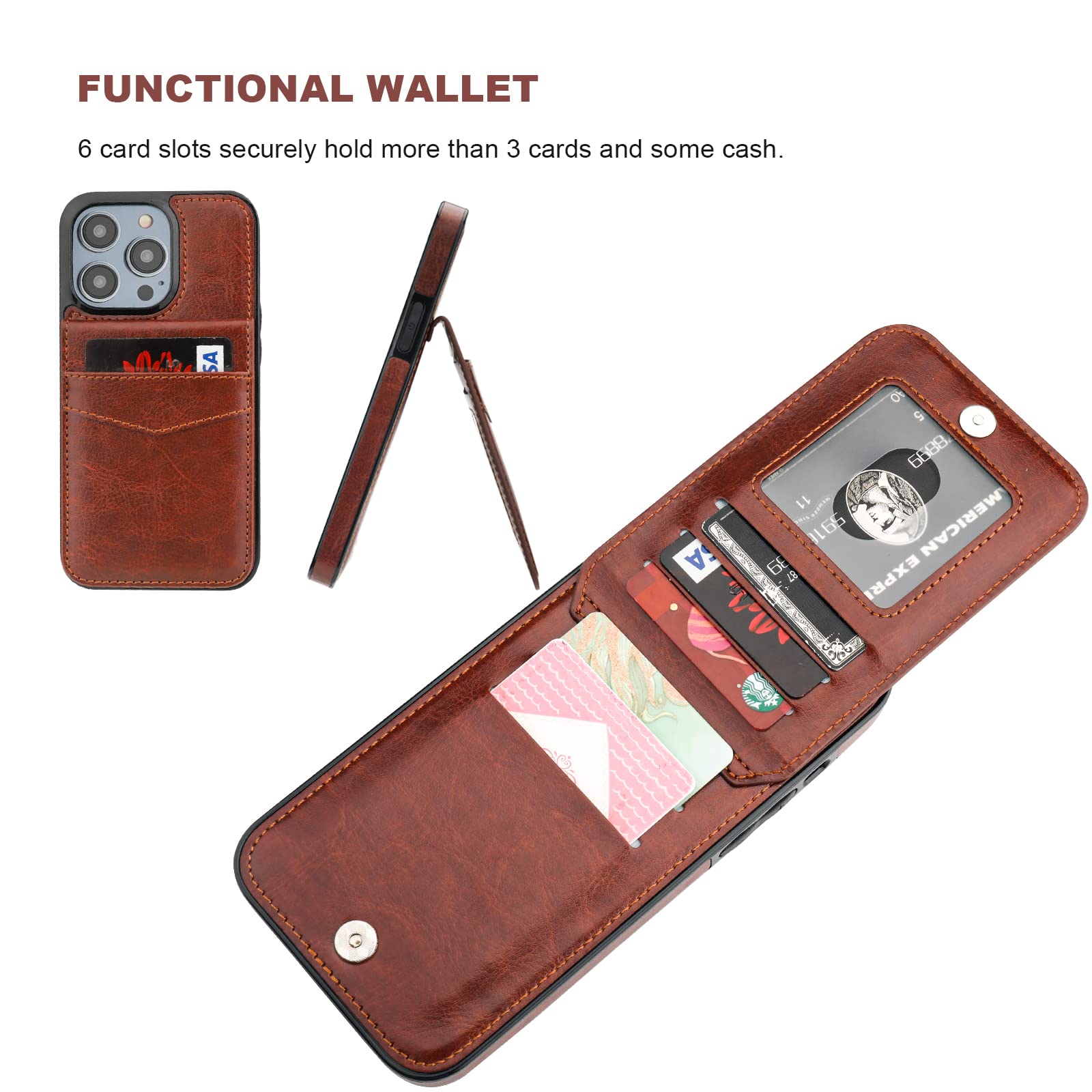 KIHUWEY iPhone 14 Pro Max Wallet Case (Brown) | Secure 5-Card Holder & Premium Leather - Image 4