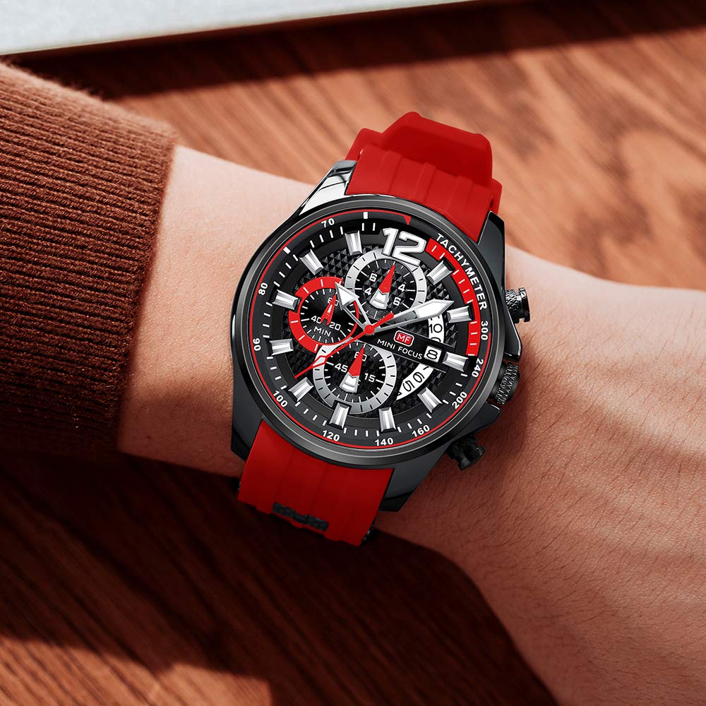 AIMES Analog Chronograph Watch for Men | Stylish Red Silicon Strap, Waterproof, Luminous (₹7,908) - Image 4