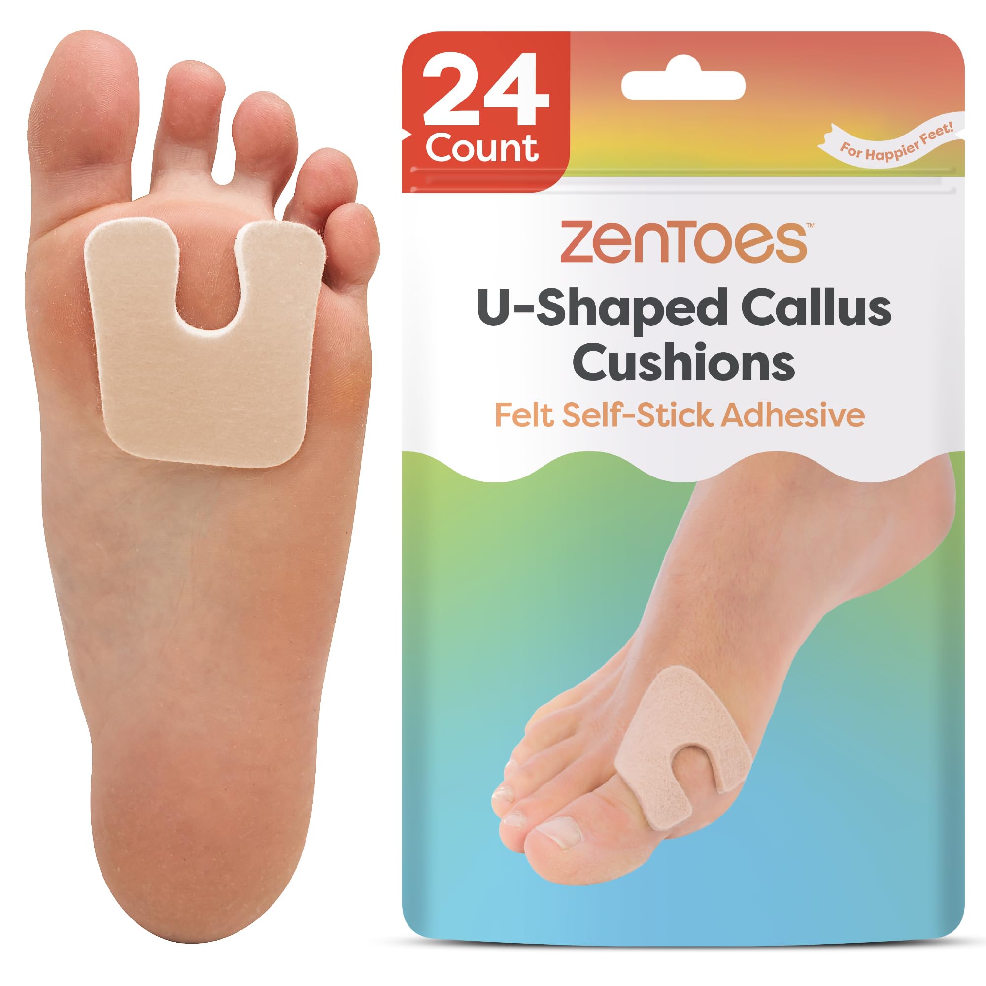 ZenToes U-Shaped Callus Pads 24 Pack | Relieve Foot Pain & Friction Instantly