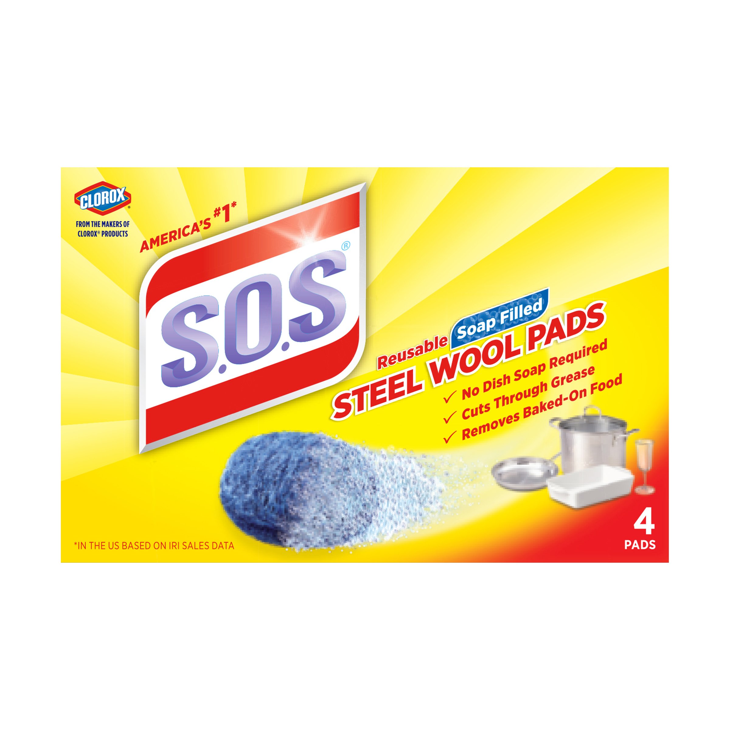 S.O.S. Steel Wool Soap Pads (4 Count) | Tough Cleaning Power for Stubborn Messes