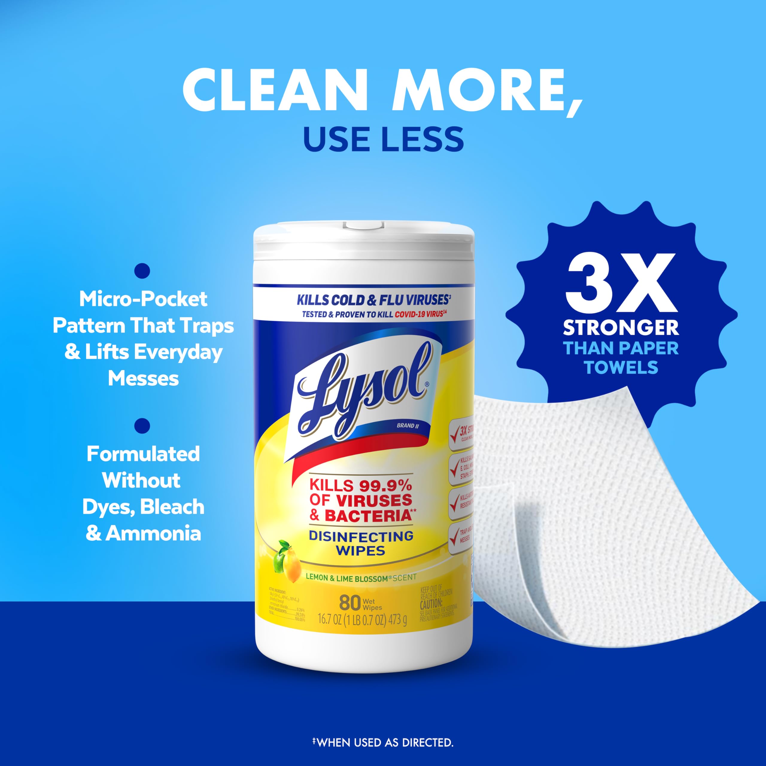 Lysol Disinfecting Wipes Bundle Lemon & Lime 80 Count | Kill 99.9% Germs on Every Surface - Image 6